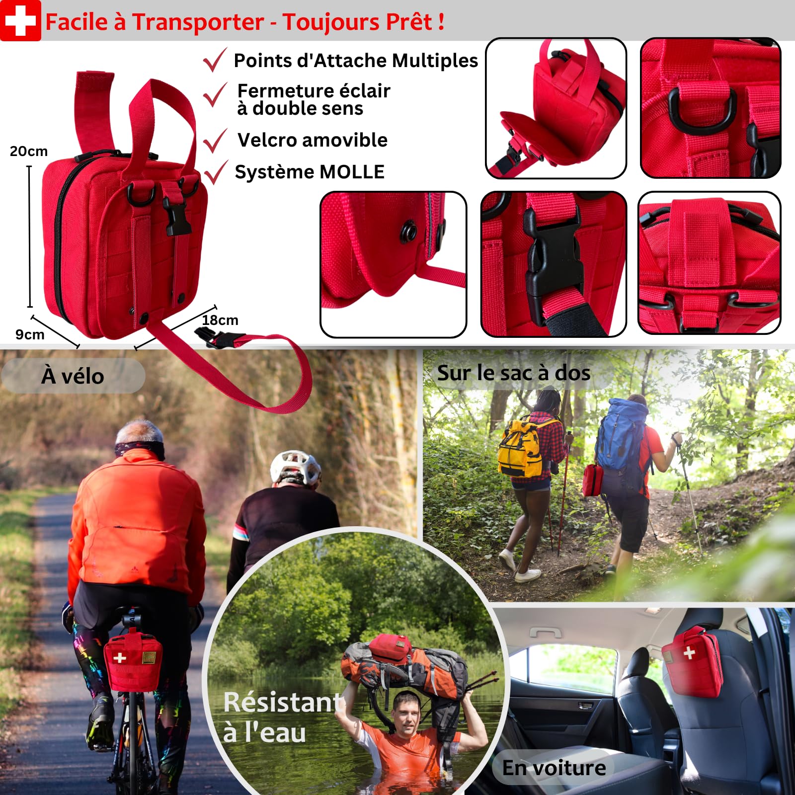 Trousse de Secours Ultra Complète - Kit de Premiers Soins 150 pièces - Pharmacie de Voyage - Urgences Maison Bureau Camping Voiture Bateau