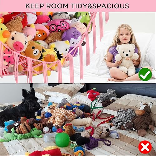 Miniatura 4 de Red de animales de peluche rosa o hamaca colgante de juguete bohemio para juguetes de peluche, hamaca, red de esquina organizadora de macramé, grande