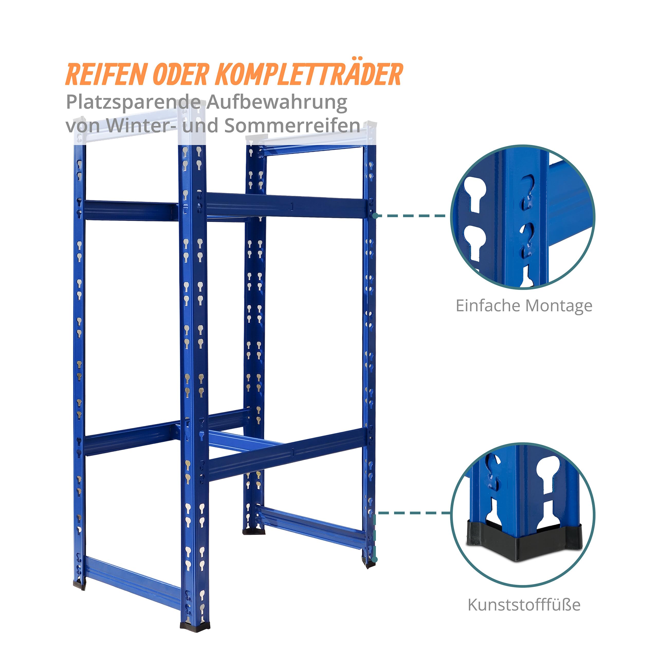 Relaxdays Reifenregal für 4 Reifen, HxBxT: 100 x 60 x 35 cm, 150 kg je Ebene, Räderregal, Stecksystem, Stahl, blau