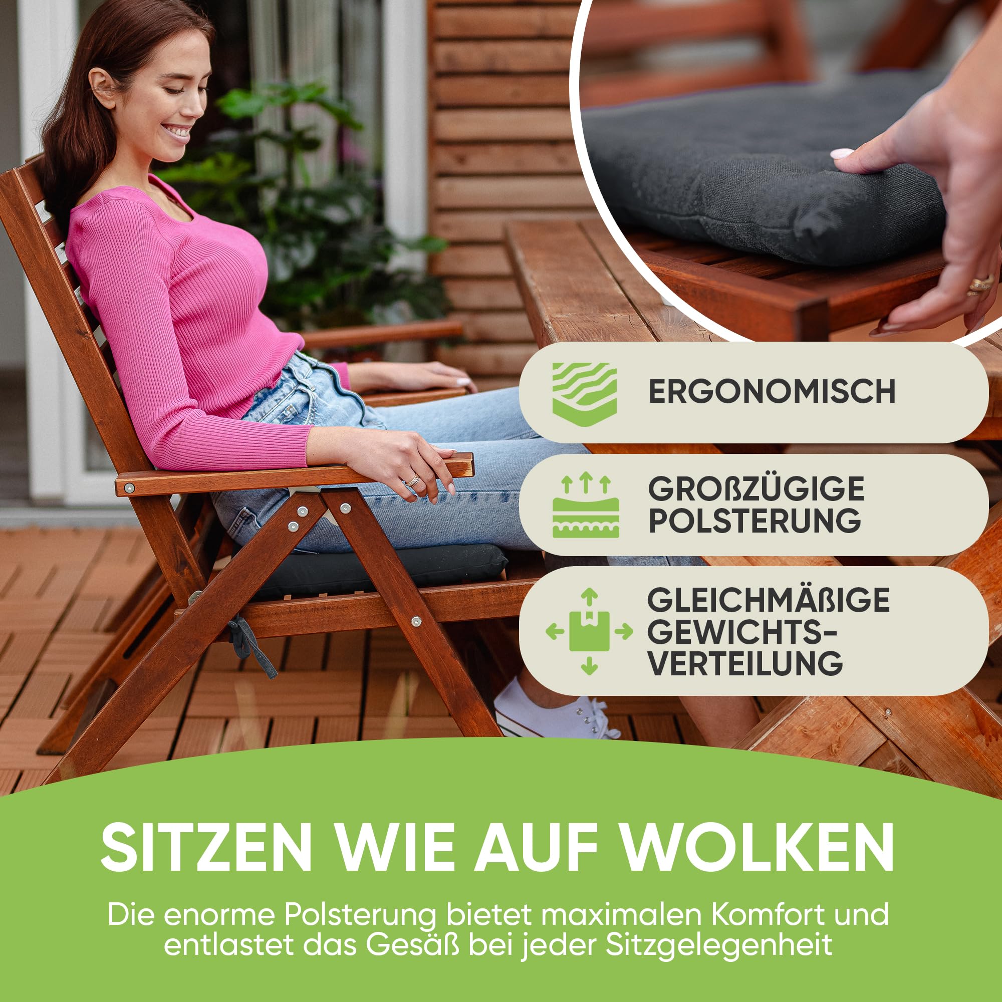 Gräfenstayn® Zestaw 4 bawełnianych poduszek do siedzenia 40 x 40 x 5 cm, z taśmami mocującymi do użytku wewnątrz i na zewnątrz, z znakiem Öko-Tex (antracytowy)