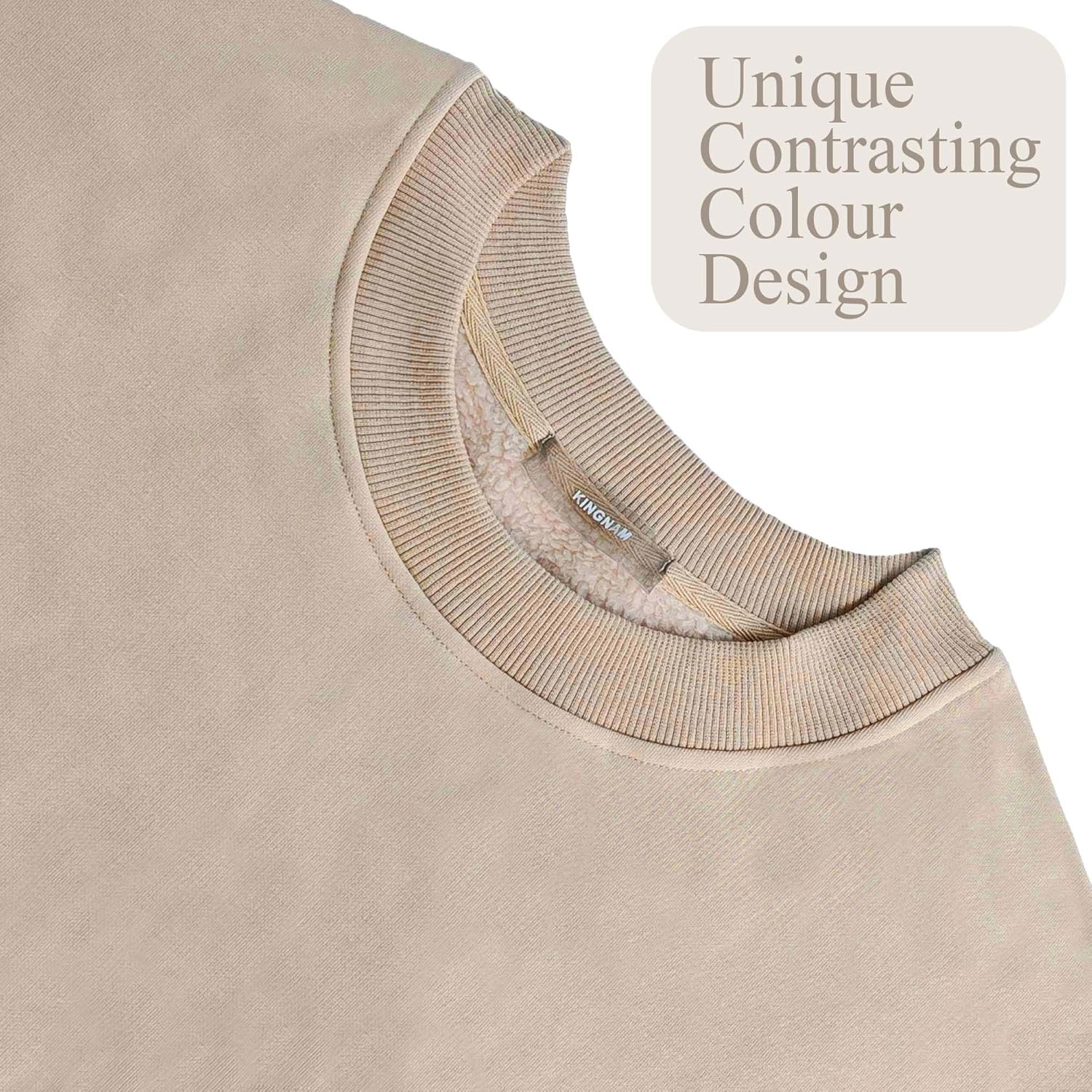 KINGNAM Oversized Sweatshirts for Women Fleece Crewneck Sweatshirt Colour Block Ribbed Trimmed Long Sleeve Casual Top - Image 4