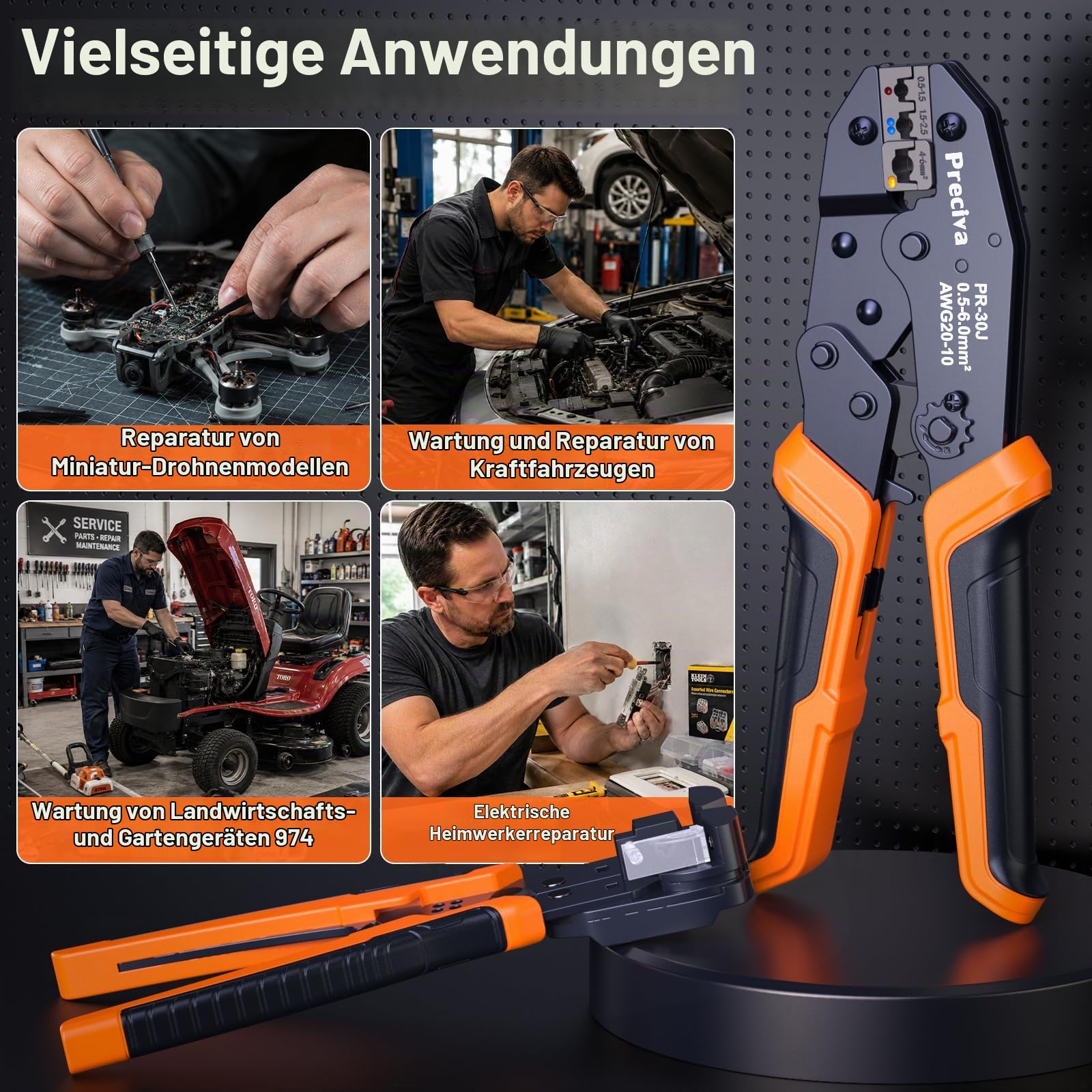 Preciva Crimpzange Set, mit 380 Stück Kabelschuhe und Abisolierzange, Ratschen Crimpzange für Kabelschuhe 0,5–6 mm² (AWG 20–10), für KFZ, Maschinenbau, Hausreparatur und Elektroinstallation