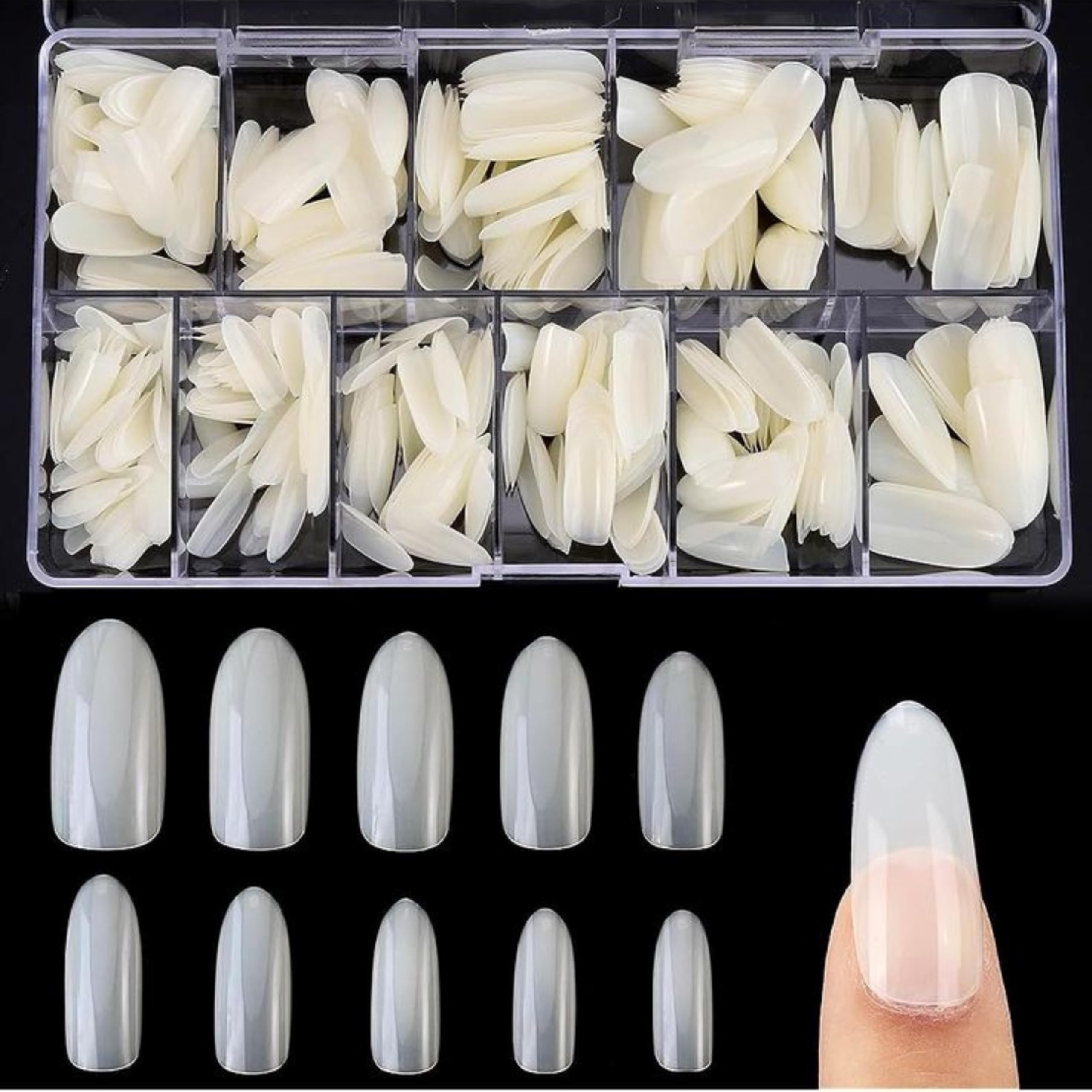 100-Piece White Artificial Nails Set – Full Cover False Nails for Girls & Women, Acrylic Nail Extensions – Reusable, Different Sizes – Salon Quality (Pack of 1)