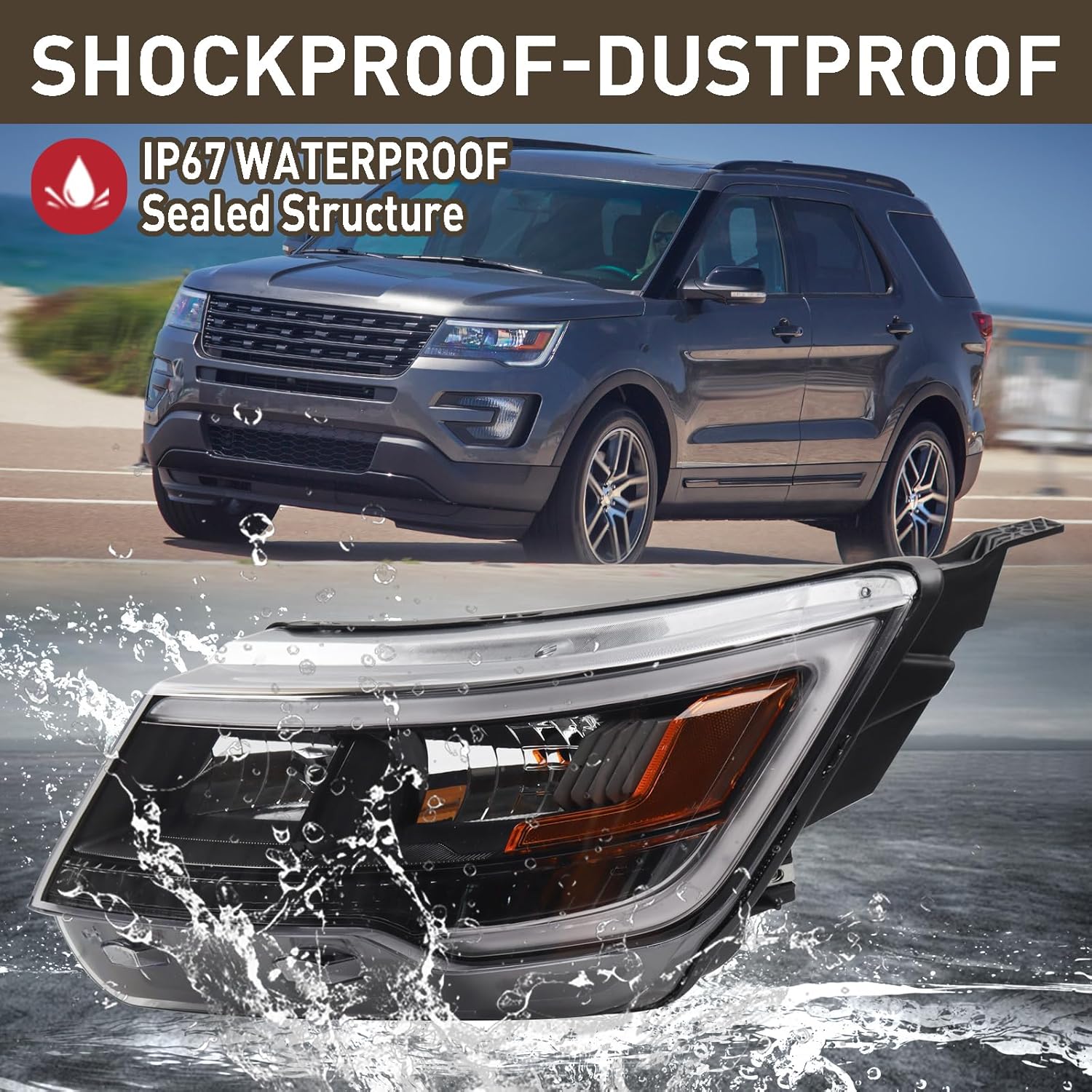 Pair W/O LED Module Black Bezel LED Headlights Assembly Compatible with 2016-2019 Ford Explorer Sport/Limited/XLT/Platinum 7-PIN FB5Z13008V FB5Z13008H FO2518130