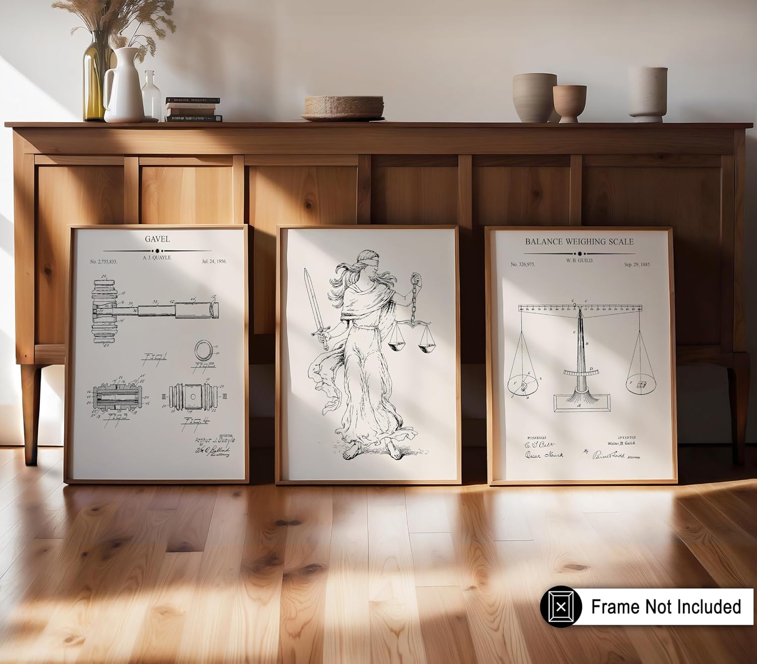 Poster Master 3-Piece Gavel Patent Print - Law Blueprint Poster - Balance Weighing Scale Art - Technical Drawing Wall Design - Justice & Lawyer Art - Great Office Decor - 8x10 UNFRAMED Wall Art
