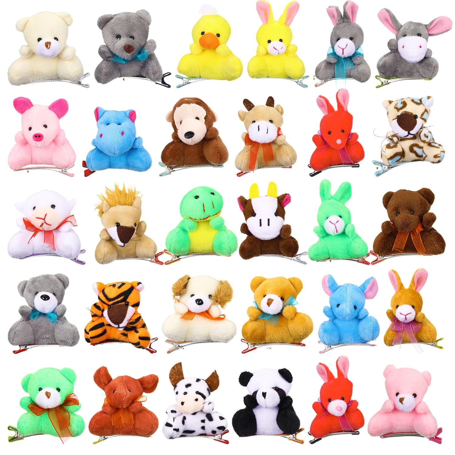 30 Pcs Plush Animal Hair Clips Rave Trinkets for Festival Valentines Gift Goodie Bags No Candy Treat Cute Small Animals Plush Hairpins Funny Hair Accessories for Women Rave Party