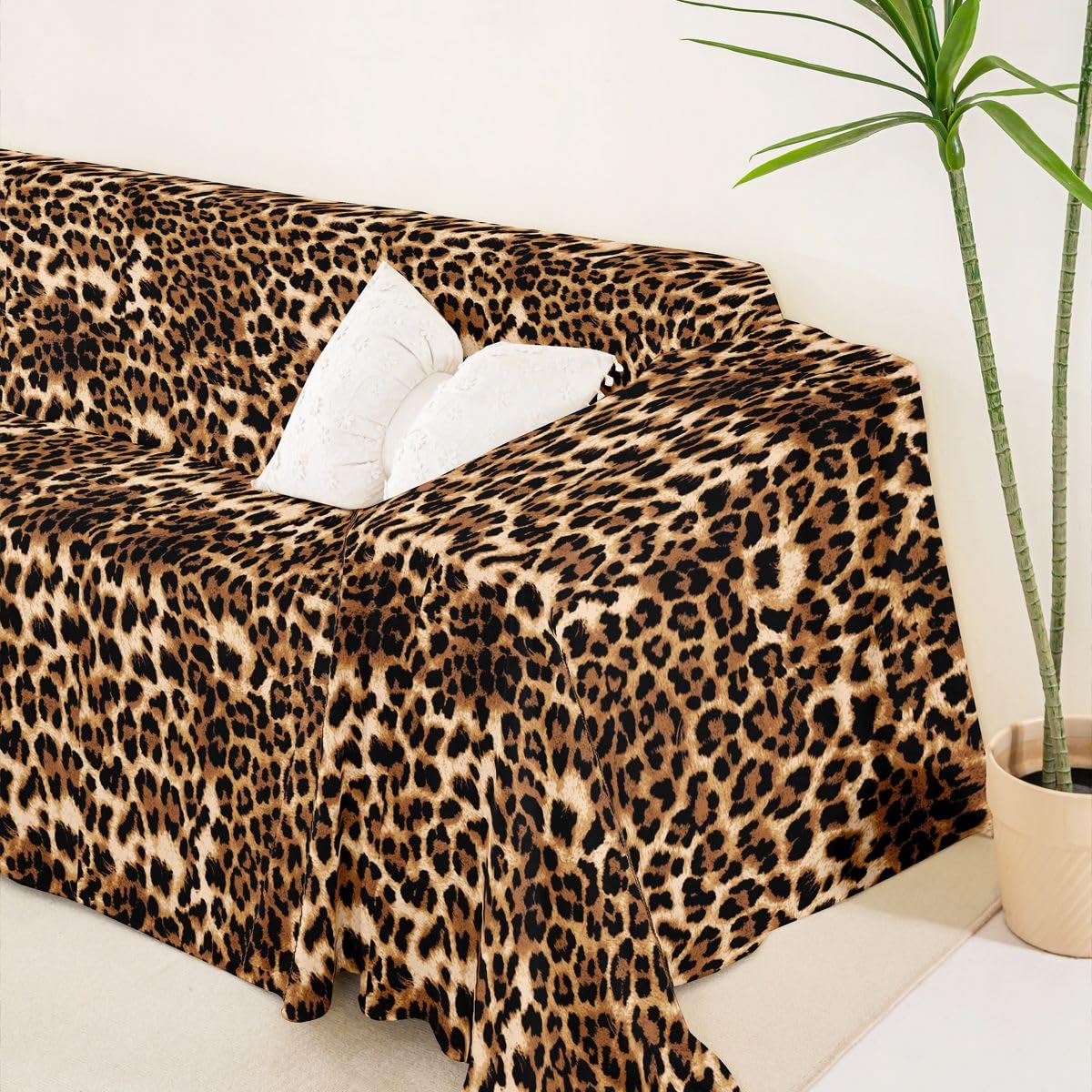 Homewish Czarny brązowy pokrowiec na sofę z nadrukiem w panterkę, 180 x 300 cm, nadruk geparda, ochraniacz na kanapę, Afryka, zwierzę, dzika przyroda, pokrowiec na kanapę