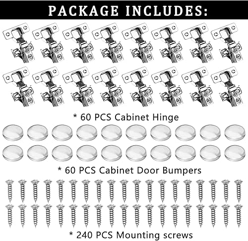 Miniatura 2 de Tanzfrosch Paquete de 60 bisagras ocultas para gabinetes de cocina de cierre suave, níquel satinado, superposición de 12 pulgada para gabinete de