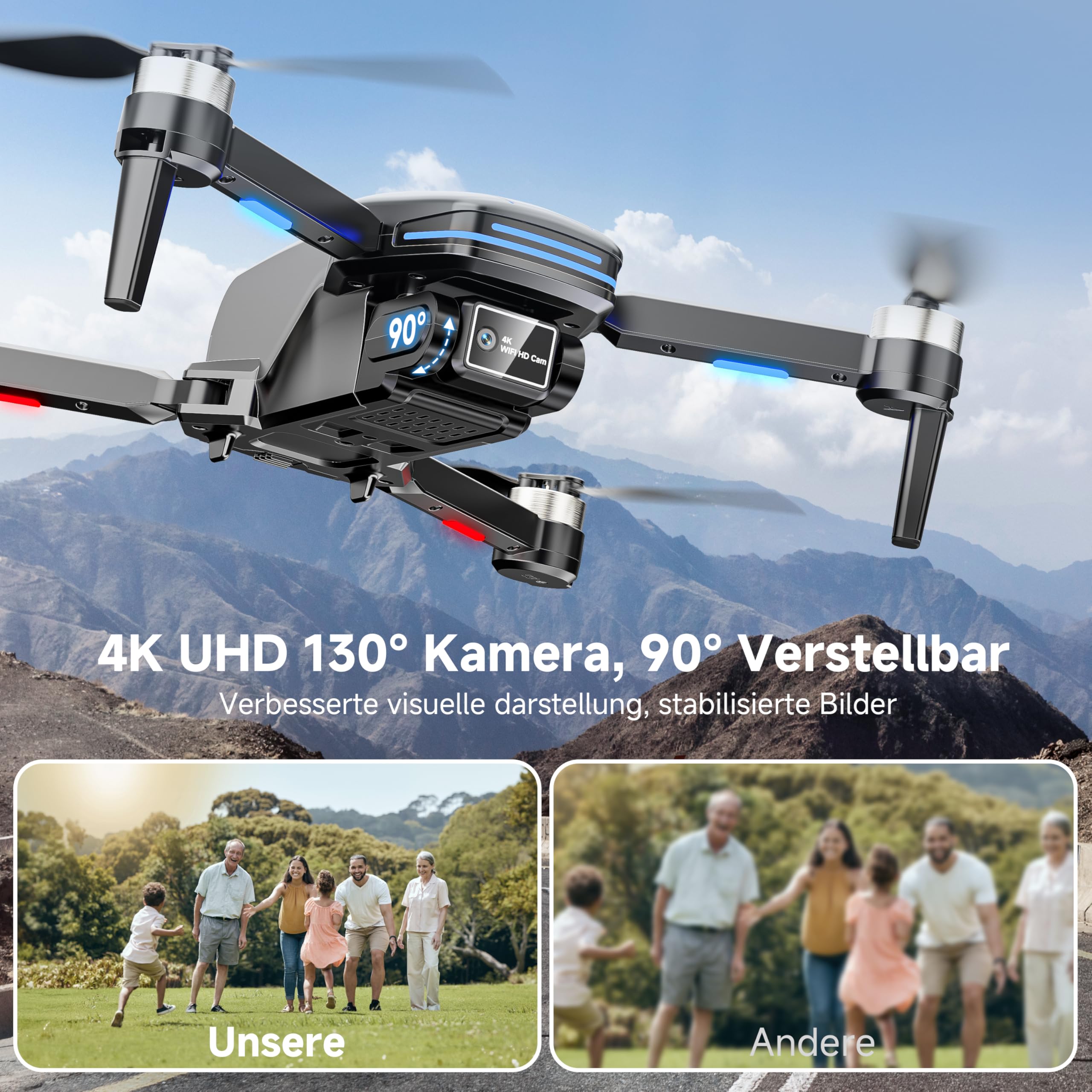 PLEGBLE Drohne mit Kamera 4K für Kinder, Mini Drohne Erwachsene, Bürstenlosem Motor FPV RC Drone mit 5G WiFi, Höhenhaltung, 3D Flip, Kopflos Modus, Flugbahn, Spielzeug Geschenke für Jungen ab 8 Jahre