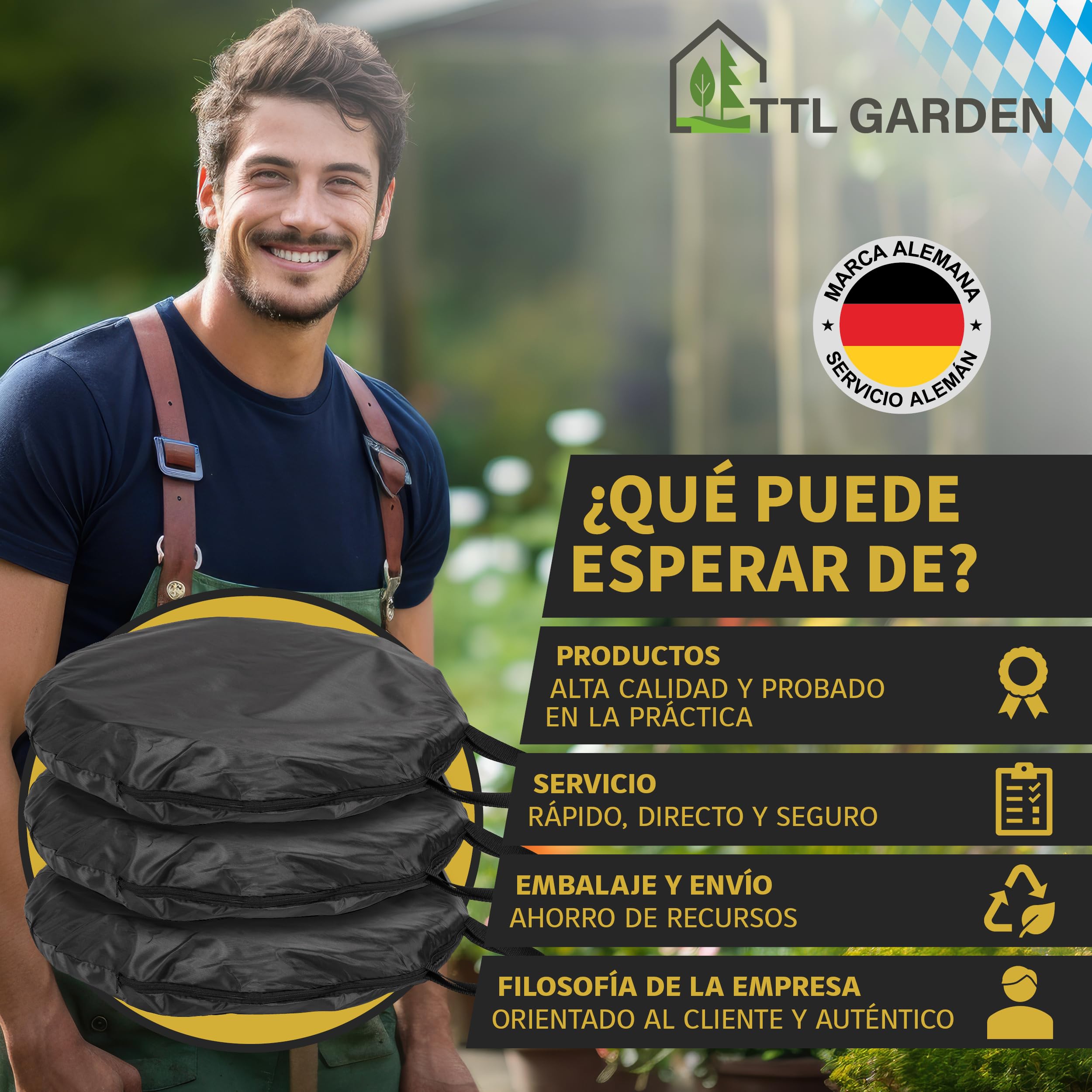 TTL Commerce TTL Garden NEGRO SUPERIOR 3x 170L Bolsa de jardín emergente DOBLE PISO 260gsm extra estable 600D Oxford juego de 3 Bolsa de basura de jardín de 170 litros Bolsa para hojas plegable Resid | Bolsas de basura de jardín 600D Oxford 600D, juego de