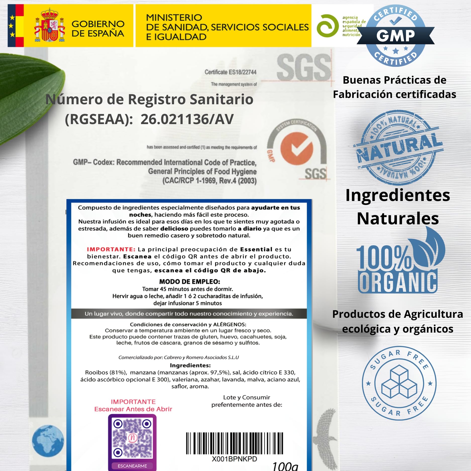 Duerme bien. Infusiones Relajantes para la Ansiedad y para Dormir Profundo toda la Noche. Rooibos de Valeriana, Lavanda, Malva, Azahar y Manzana. Sueño Profundo con esta Infusión Relajante para Dormir