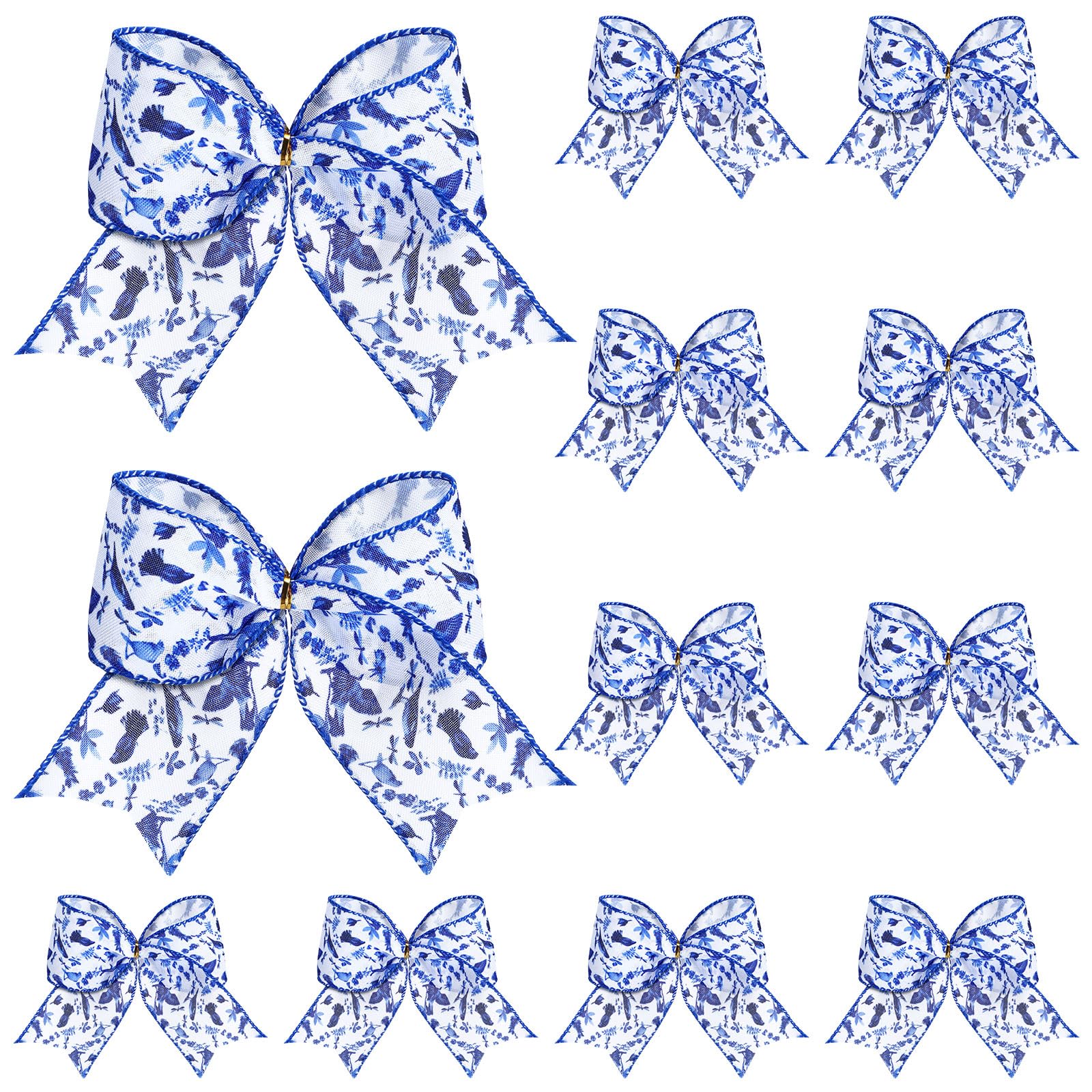 Realspring 12 Pcs 6.3 in Chinoiserie Christmas Bows Wreath Decor