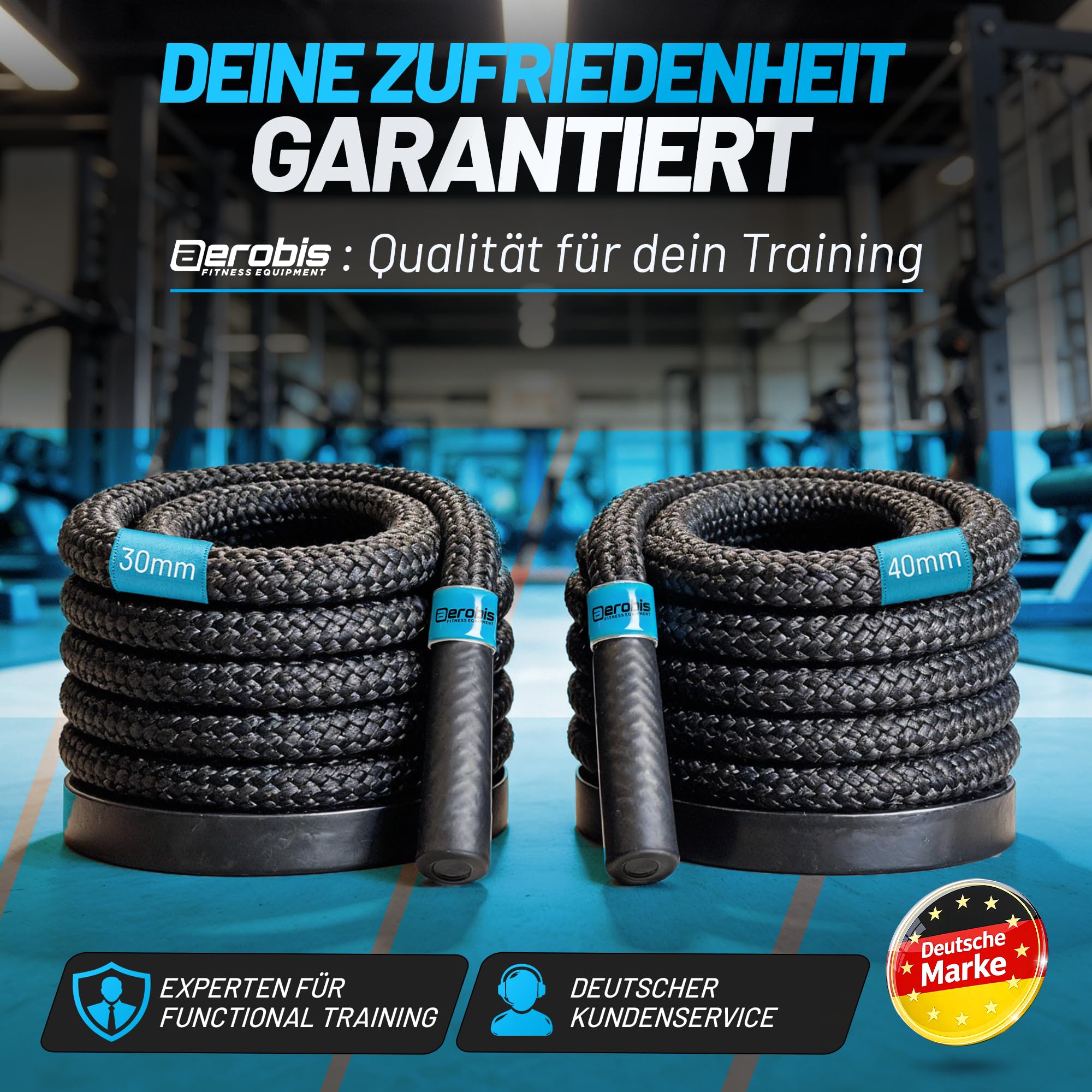 aerobis® - Springseil gewichtet - Battle Jump Rope mit innovativer Stahlring Fixierung - Indoor und Outdoor geeignet durch Wasserfestes Material, Springschnur Erwachsene Fitness