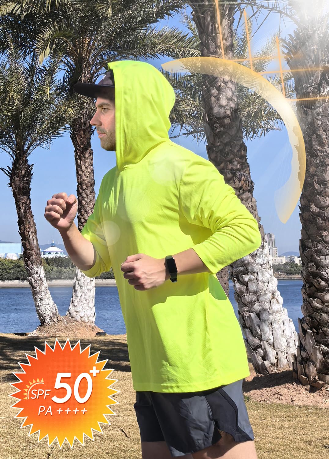 Paquete de 5 camisetas con capucha para hombre, con protección solar UPF 50+, de manga larga, de secado rápido, ligeras, para correr, entrenamiento, senderismo, pesca