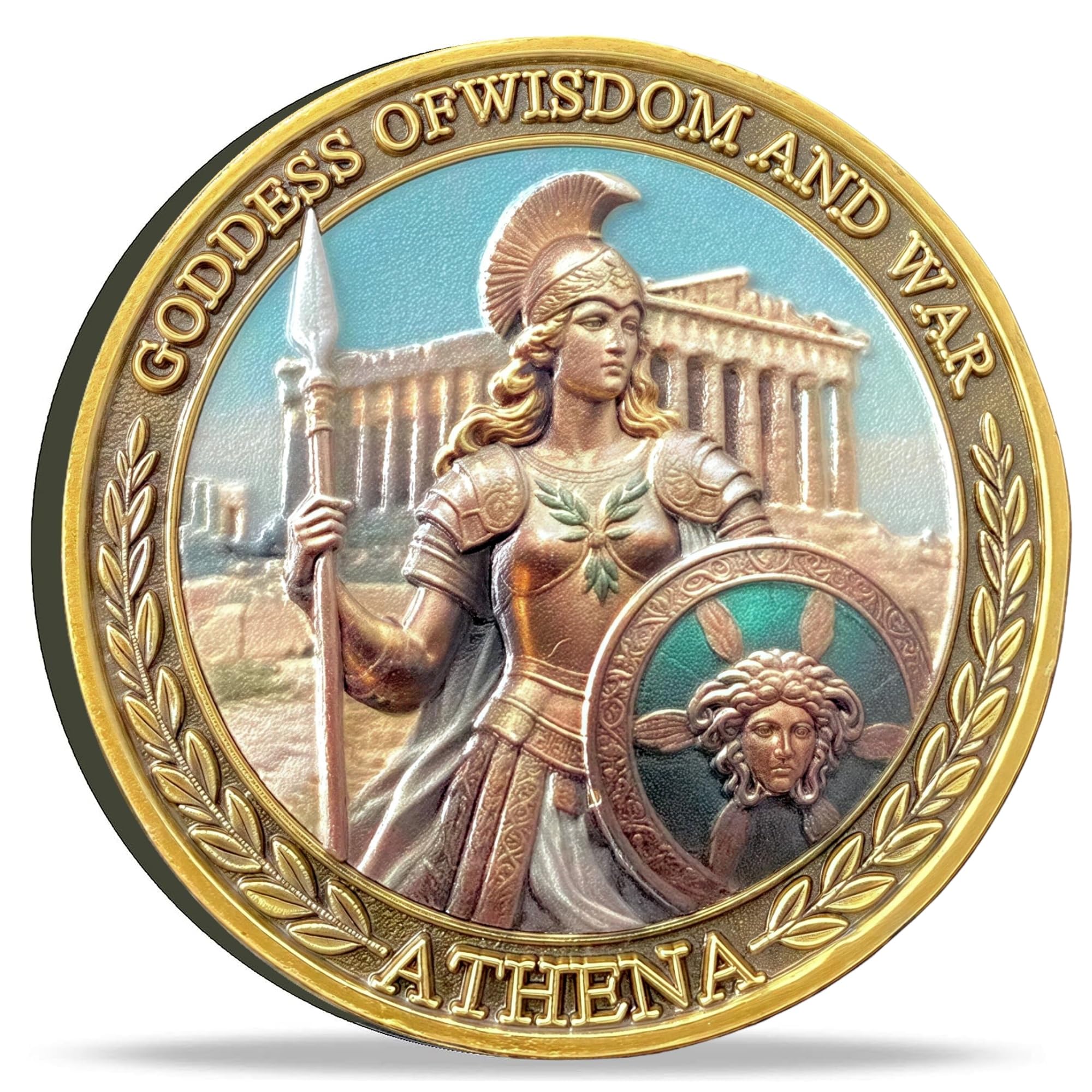 Athena Challenge Coin - Goddess of Wisdom & War Commemorative Medallion, Ancient Greek Design, Protector of The City, Inspirational Gift for Collectors