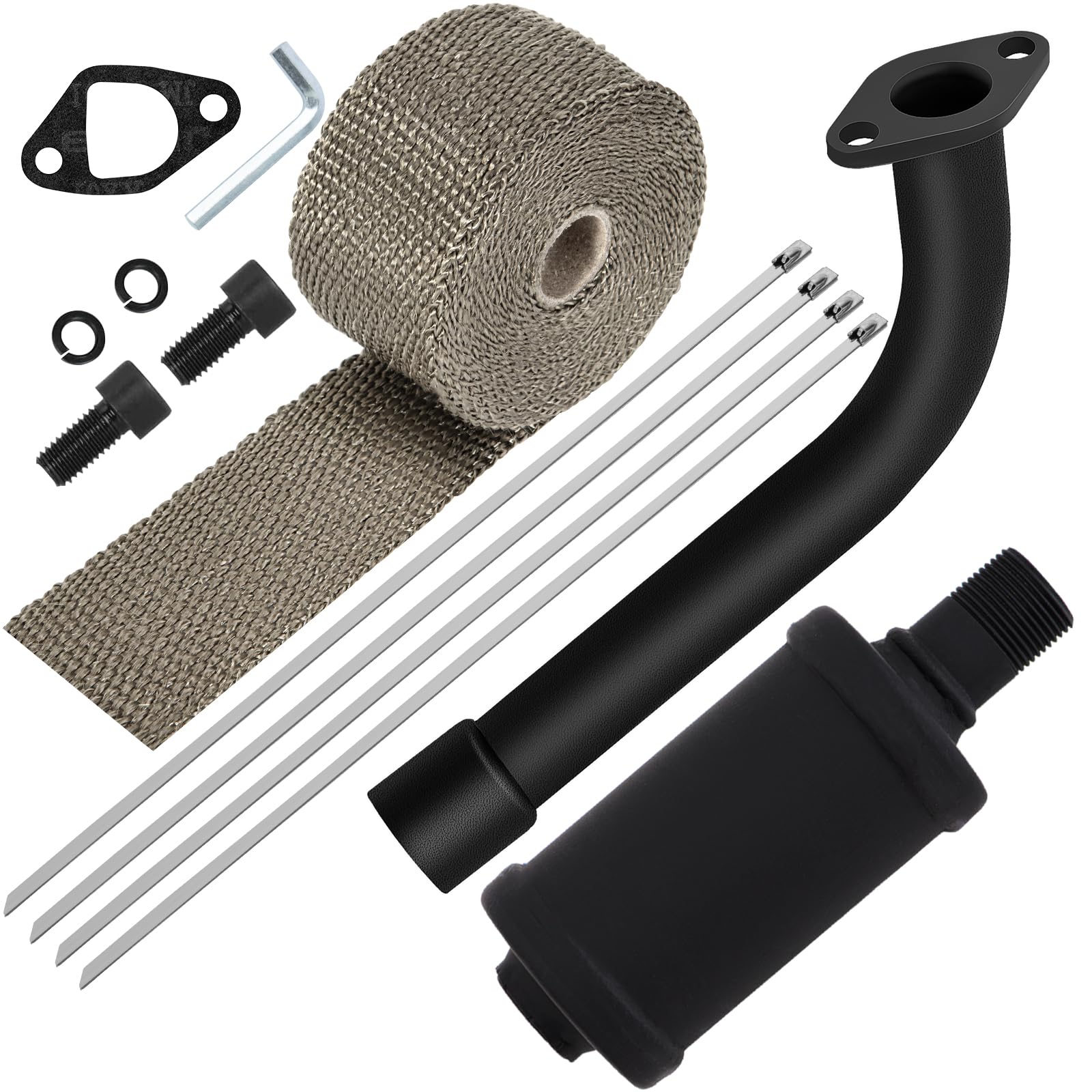 SOFO Exhaust Header Pipe Muffler Kit - for Predator 212 Performance Parts for 196cc 224cc 200cc GX160 GX200 6.5HP Engine Coleman CT200u BT200X KT196 Baja MB200 GX160 GX200 Go Kart Mini Bike with Heat