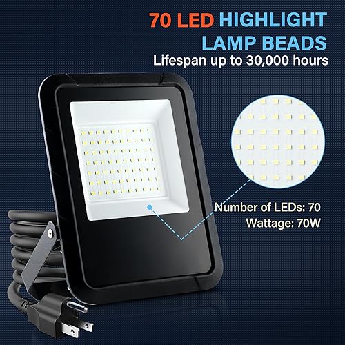 Miniatura 2 de Simple Deluxe Paquete de 2 luces LED de 70 W para exteriores, 7000 lúmenes, luz de trabajo impermeable IP65, reflector súper brillante de 6500 K