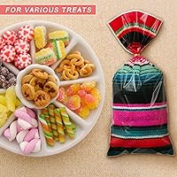 Vista 8 de Big Eye Owl 100 bolsas de dulces de celofán mexicano a rayas, sarapes, envoltura de golosinas, bolsa de regalo, regalo de Cinco de Mayo, recuerdos