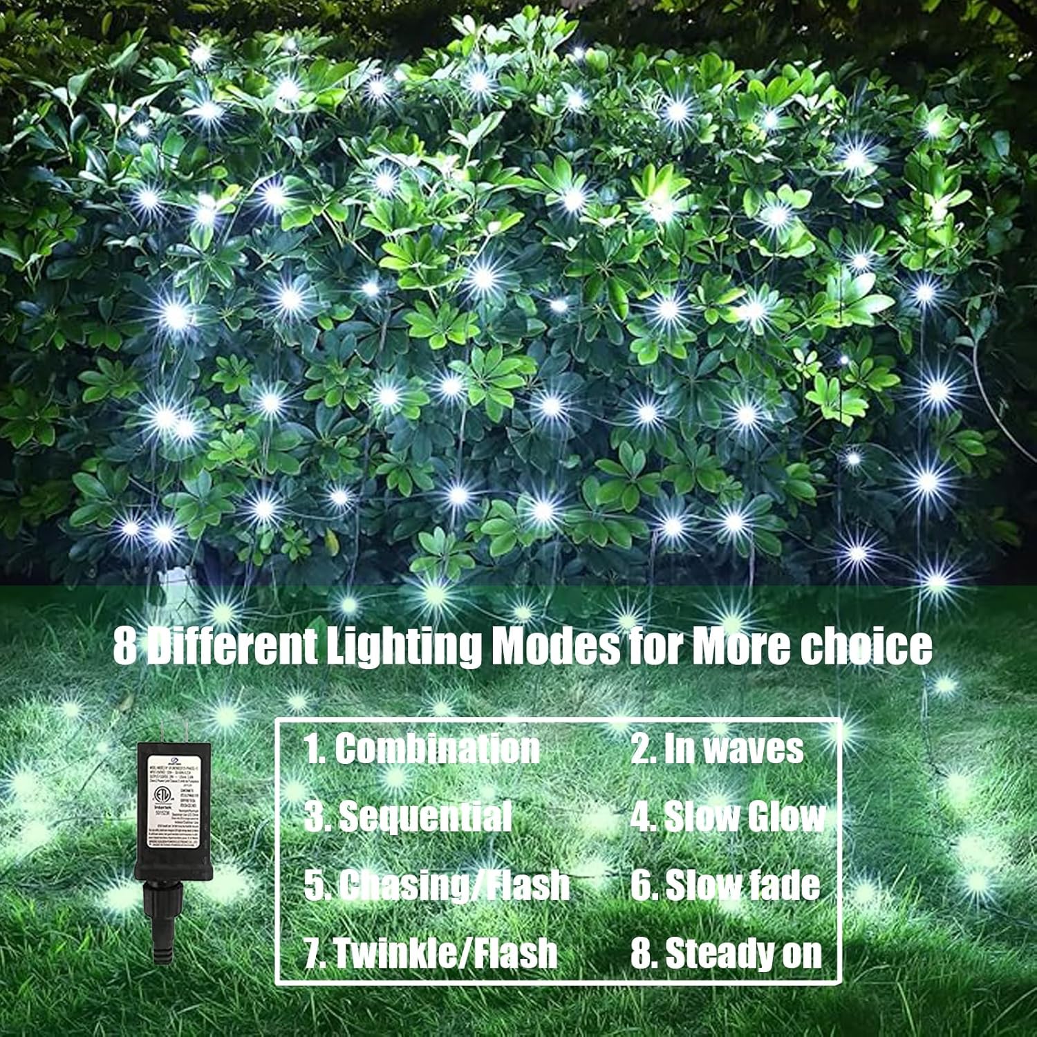 White Christmas Net Lights Outdoor 5ft x 6ft Connectable, 120Led 8 Modes Waterproof Black Wire 29V Plug in Mesh Net Christmas Lights for Garden,Yard, Bushes, Trunk, Xmas Tree Decor (Cool White)