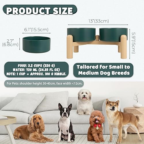 Miniatura 2 de Juego de cuencos elevados de cerámica para perros, juego de cuencos elevados para alimentos y agua, cuencos dobles para perros con soporte Negro