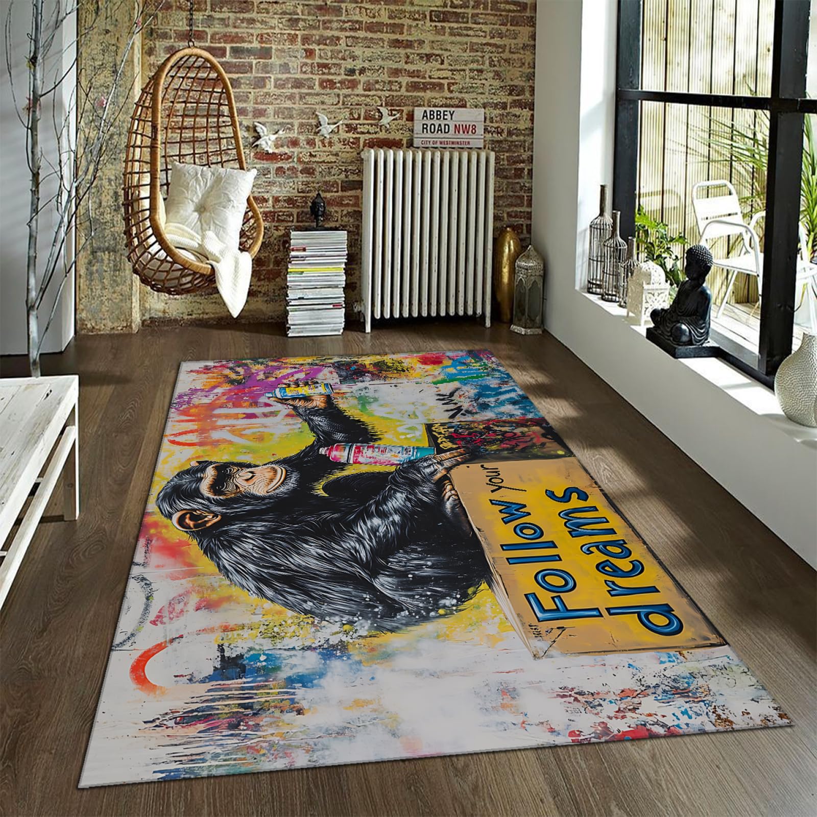 Tapis salon grand format Street Graffiti Art antidérapant poils ras