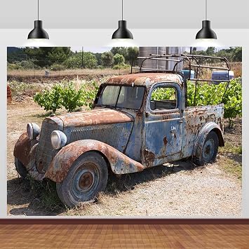 10x6.5ft Jalopy Backdrop Rusty Truck Photography Background Western Country Farm Agricultural Vehicle Abandoned Manor Retro Theme Party Theme Adult Portrait Photography Background Booth Photo