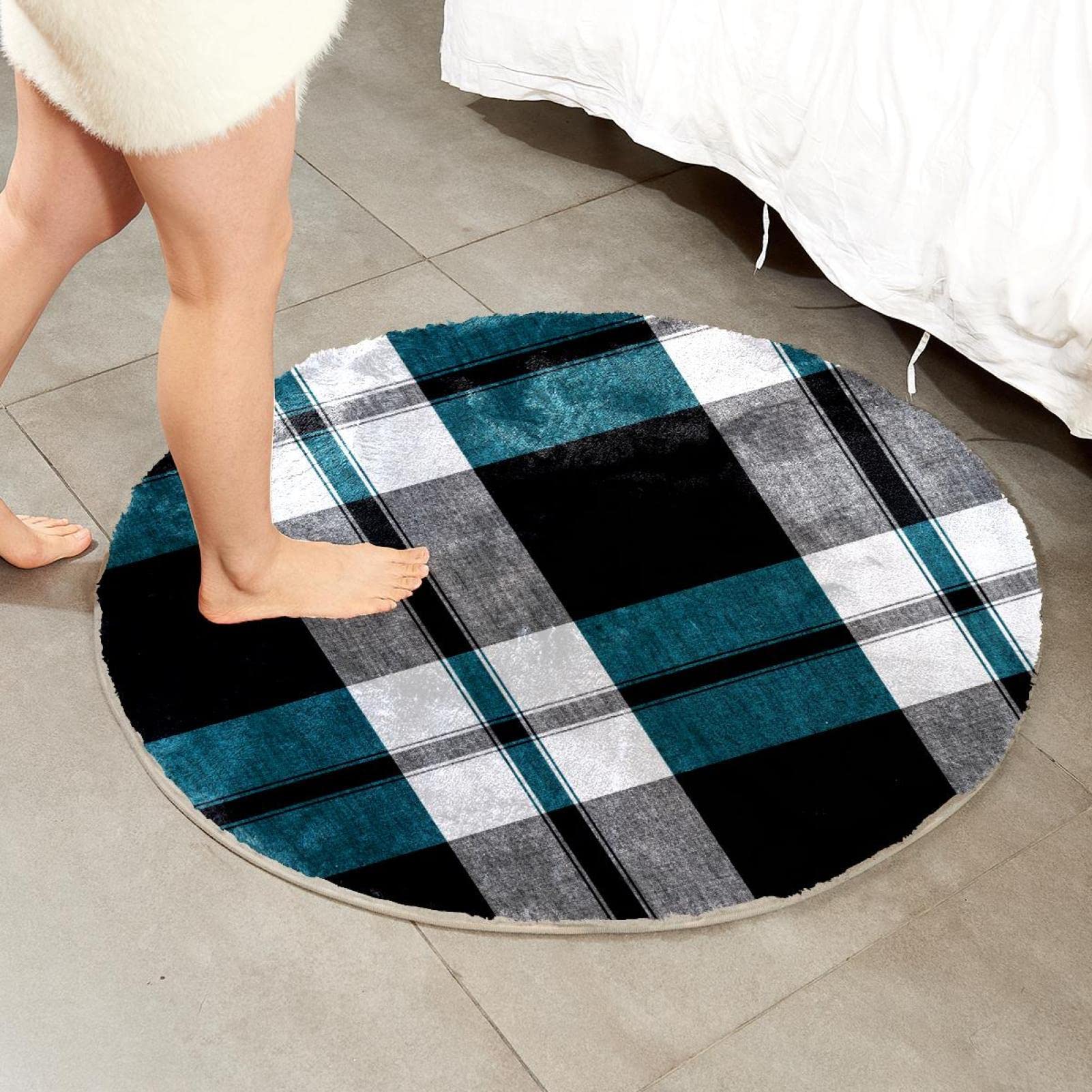 Teppich für Schlafzimmer, Wohnzimmer, Arbeitszimmer, Schwarz, Weiß, Grau, Blau