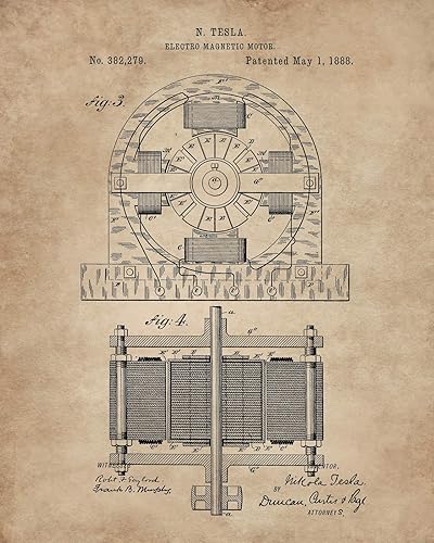Miniatura 6 de Nikola Tesla Regalos para ingenieros  Decoración de pared Steampunk 6 (8 x 10 pulgadas) sin marco de arte de pared impresiones de patentes  Arte