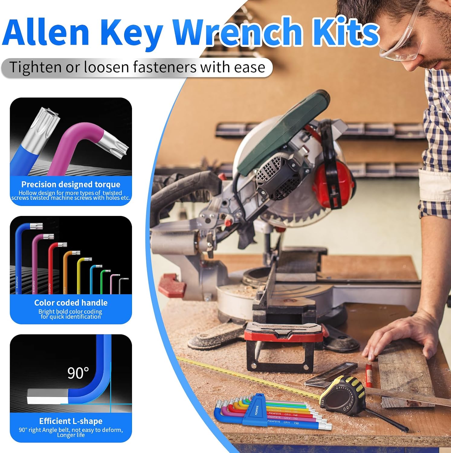 27PCS Allen Key Set, Color Coded Hex Key, Metric & SAE Extra Long Ball & Star End Hex Wrench for Bicycle,Dismantling Machinery, Equipment, Vehicle, Household DIY Projects