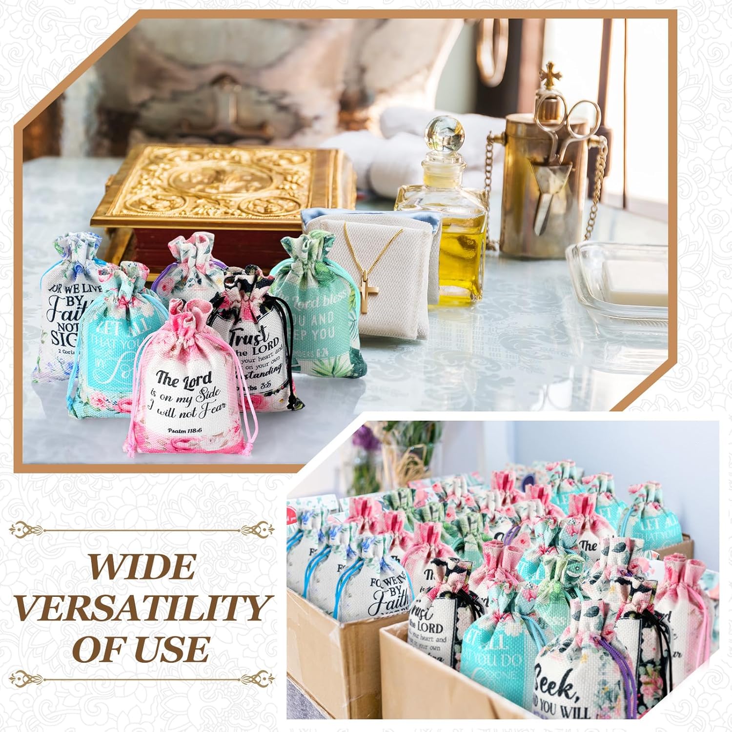 Locmeo 60 Pcs Bible Verse Religious Gift Bags with Drawstring 4 x 6 Inch Floral Christian Candy Gift Wrapping Bags for Women Mother's Day Party Favor Jewelry - Image 7