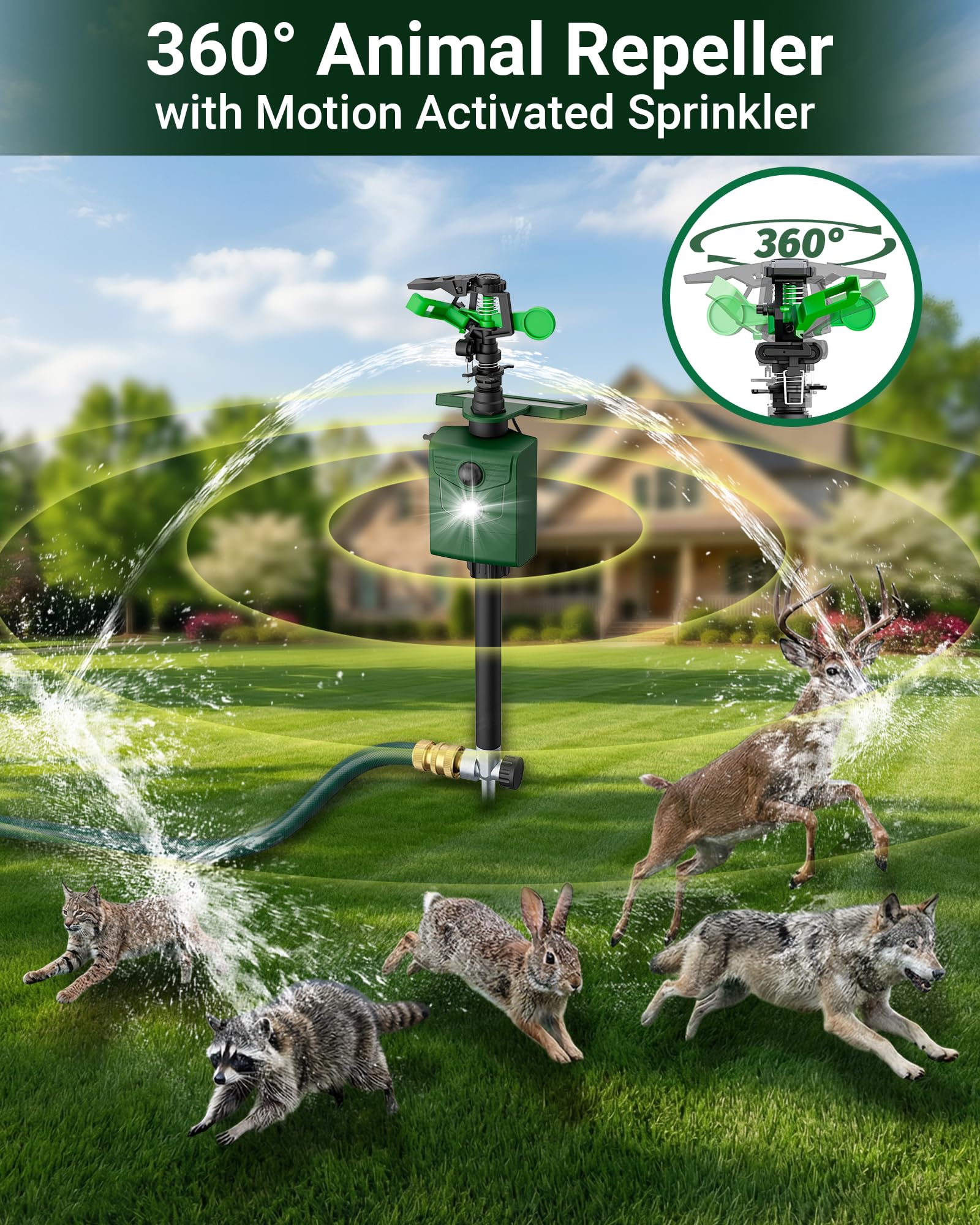 Arroseur solaire activé par le mouvement, répulsif pour animaux d'extérieur – Dissuasif pour chat avec détecteur de mouvement et lumières clignotantes, protège la cour et le jardin des