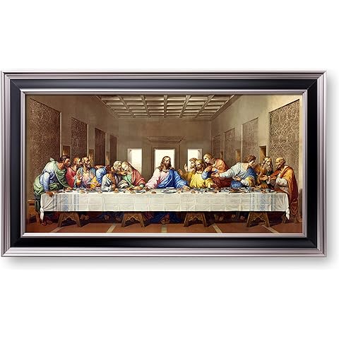 A&T ARTWORK The Last Supper by Leonardo Da Vinci The World Classic Art Reproductions,Giclee Prints Framed WallArt for Home Decor,Image Size:24x12 inches,Black Sliver Edge Framed Size:27.6x15.6 inchs
