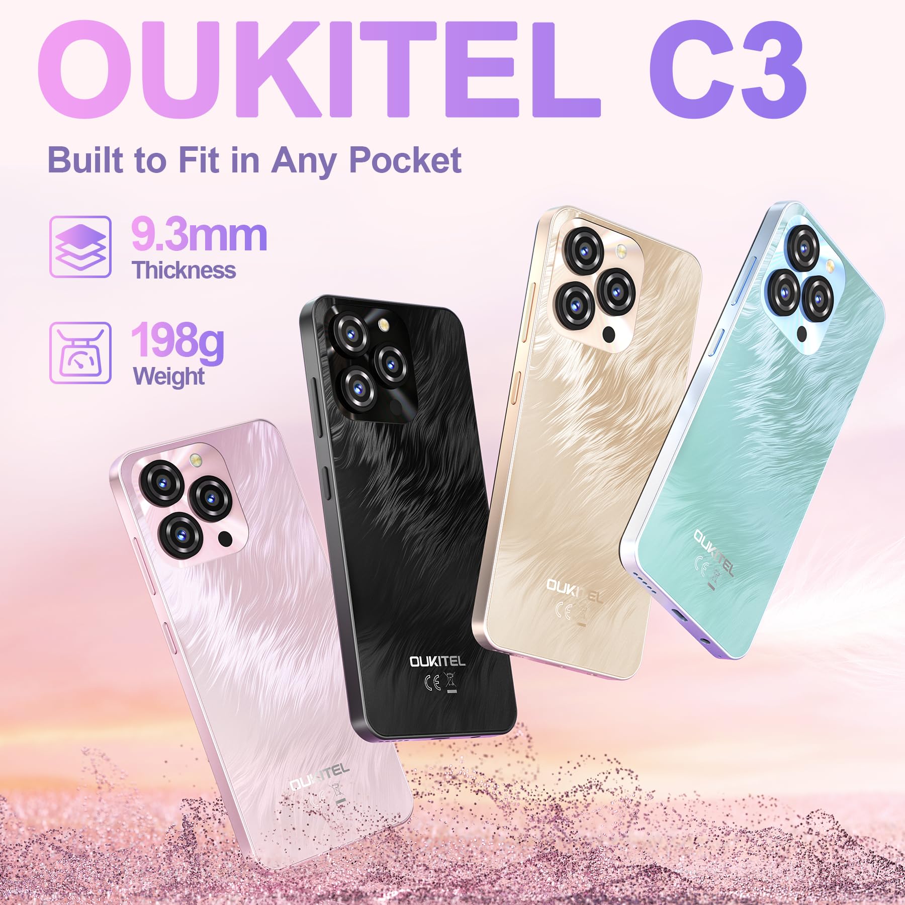OUKITEL C3 Smartphone, 16GB+64GB/1TB Cell Phone, 6.52