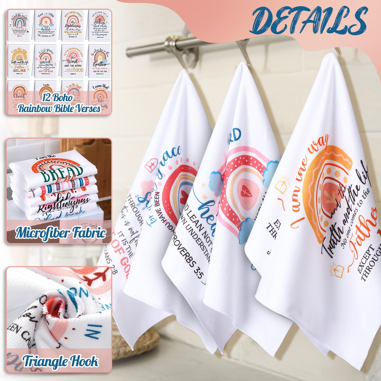 FuWeave 12 paños de cocina religiosos cristianos de 15.7 x 23.6 pulgadas, regalos cristianos para mujeres y hombres, paño absorbente con versículo bíblico, paño de cocina para inauguración de la casa