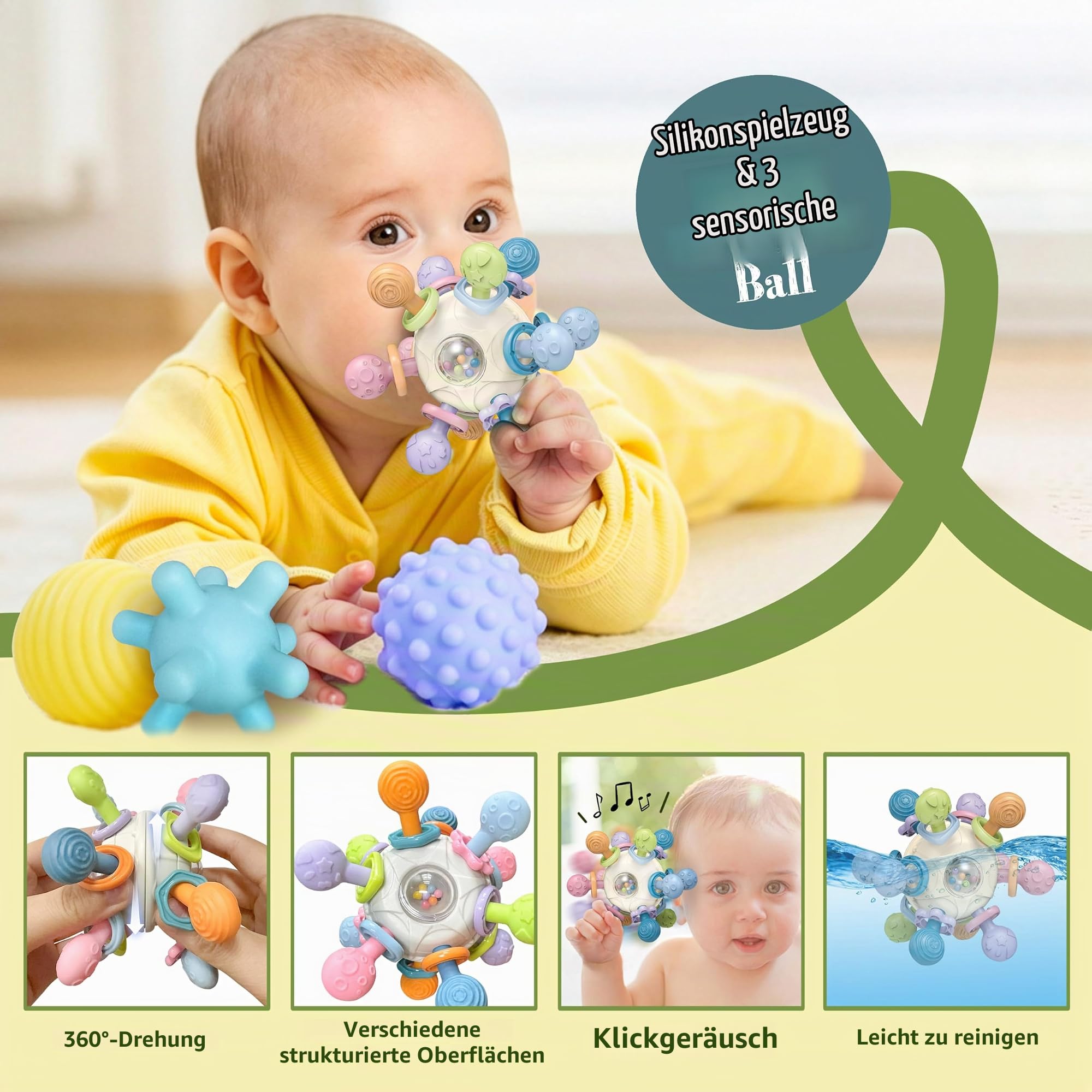 Baby Spielzeug 6 Monate, 6 in 1 Montessori Spielzeug Baby ab 6 9 12 Monate | mit Tissue Box Spielzeug,Xylophon,Holz Stapelringe,Silikonspielzeug,Baby-Sortierspiel mit Sortierbox,Geschenk für Baby