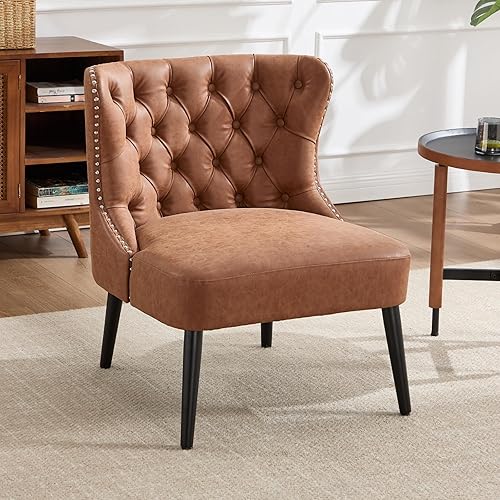 chairus Silla decorativa tipo pantufla capitonada, silla de piel sintética sin brazos con ribete de cabeza de clavos, moderna silla auxiliar