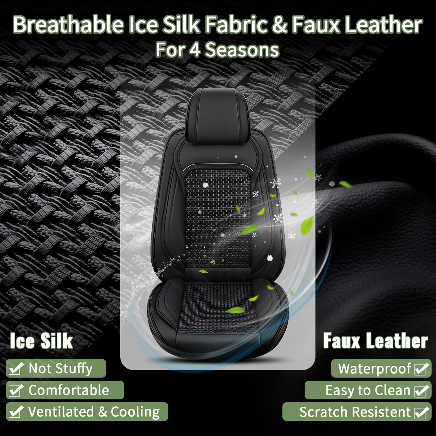 Full Set Car Seat Covers for Toyota RAV4 2013-2025 2026 RAV4 Hybrid - Breathable Cool Ice Silk Leather - 5 Seats - for Toyota RAV 4 Accessories - Black