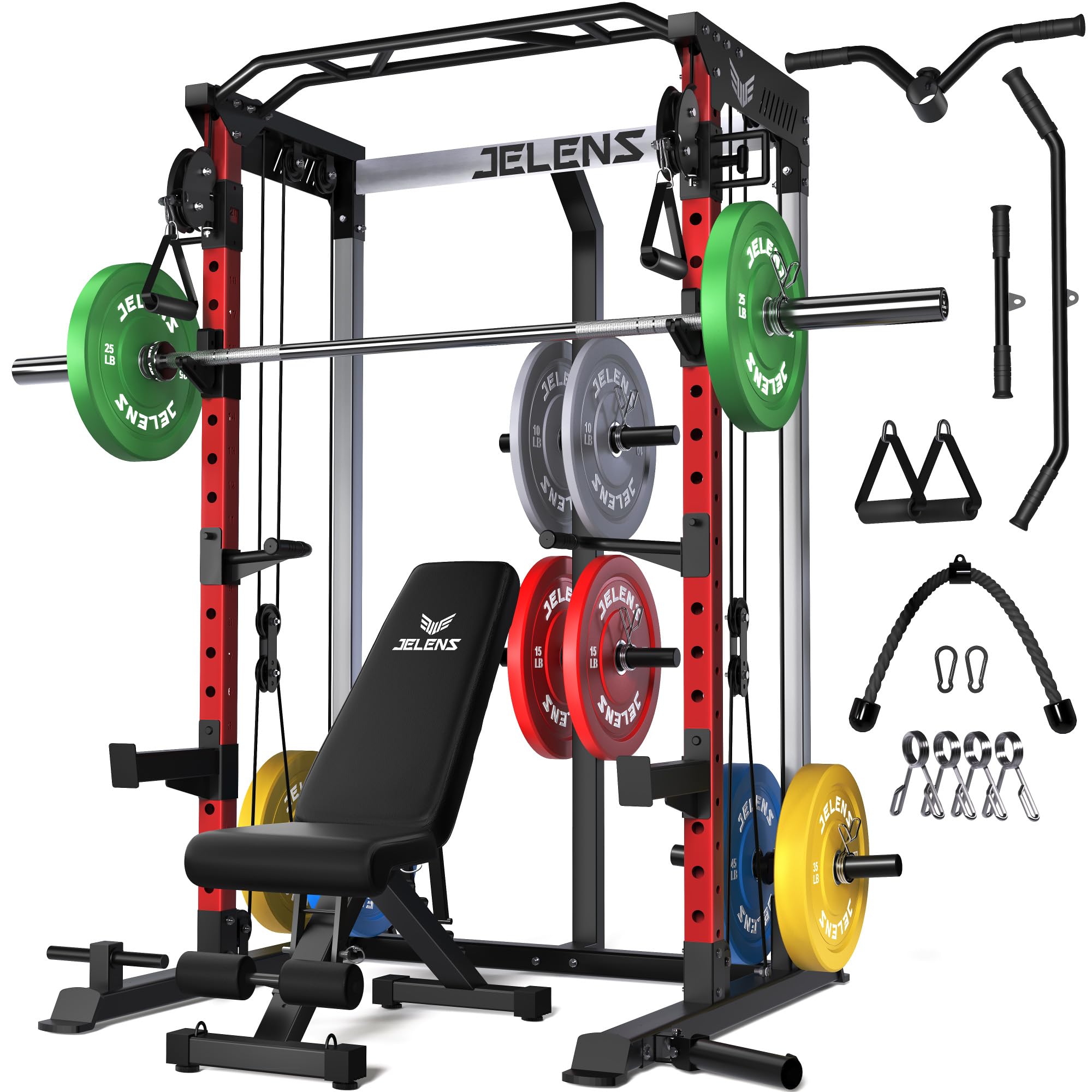 JELENS C21 Power Cage, 2000LBS Multi-Function Power Rack with Independent Dual Pulley System, All-in-One Squat Rack for Cable Crossover, Home Gym Workout Machine