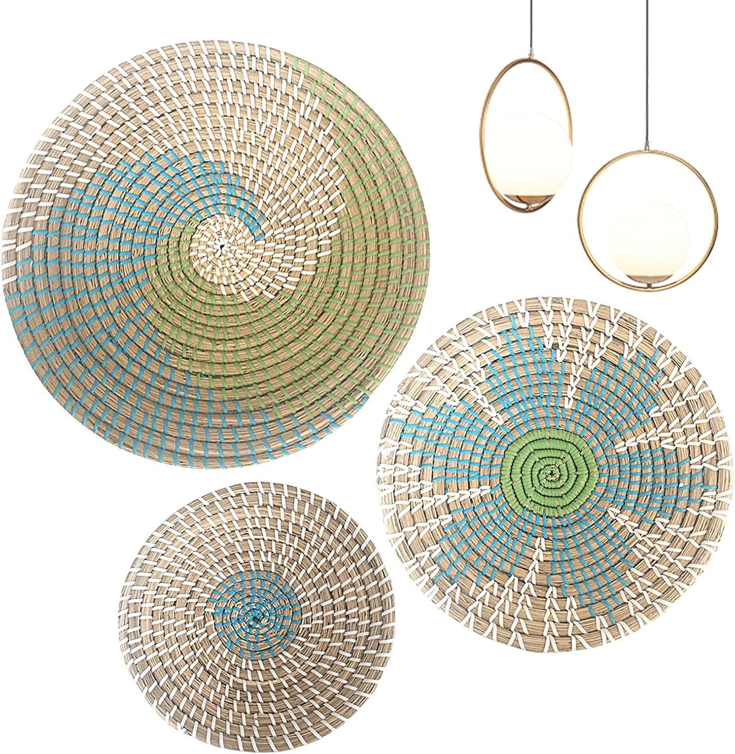 Woven Basket Wall Décor, 3Pcs Wall Mount Artistic Round Seagrass
