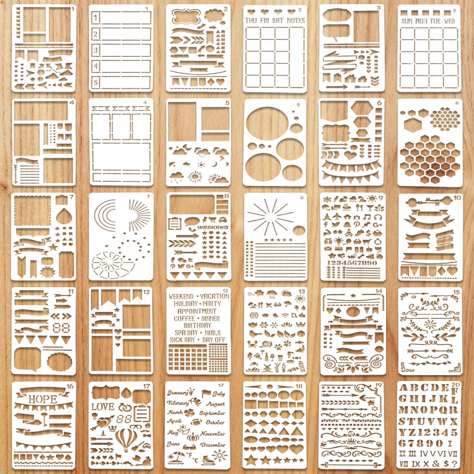 ingoodtle 30Pcs Journal Stencils Set for Bullet Journals Accessories