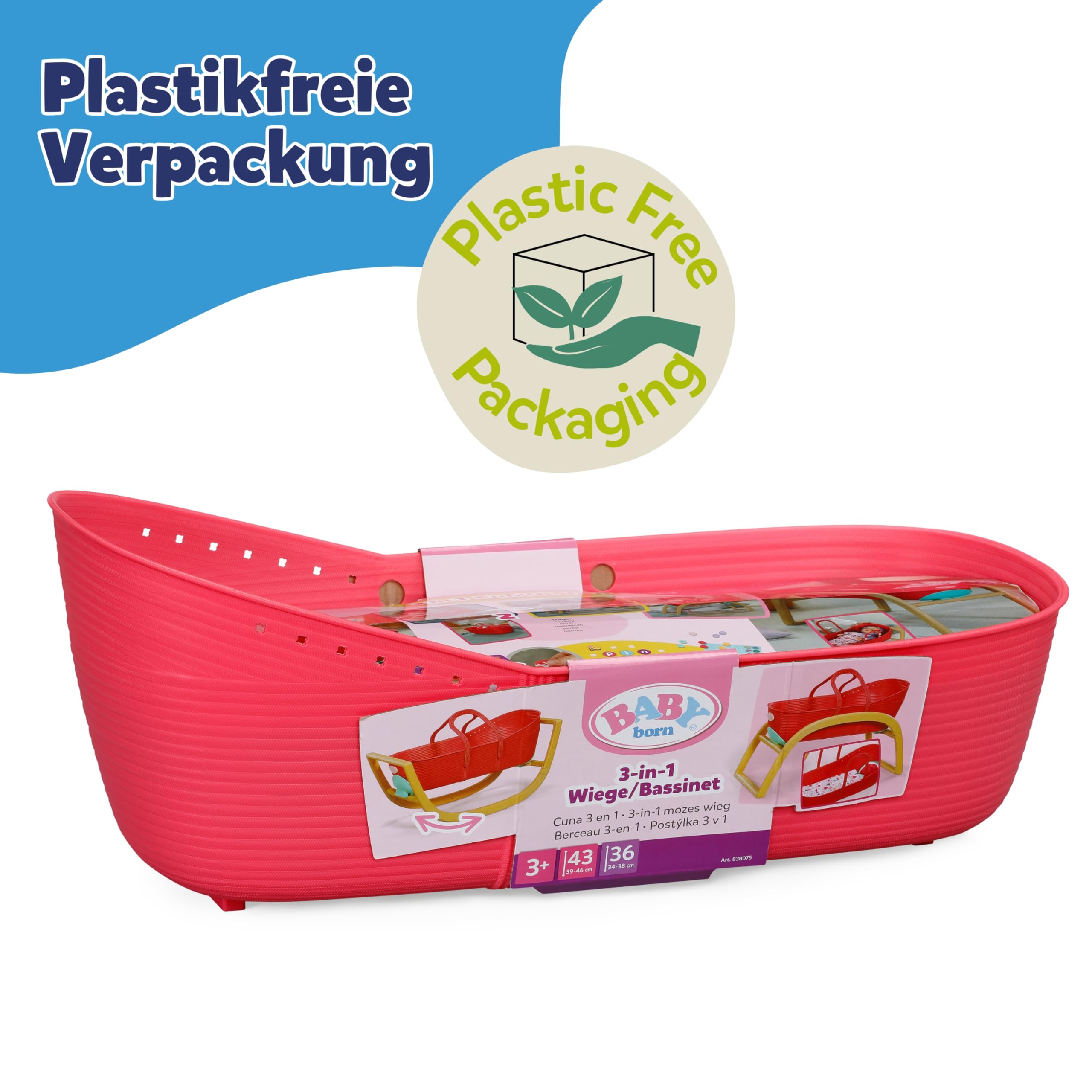 BABY born 3 in 1 Wiege Pinplay, Puppenbett, Wiege und Trage mit Pins zum Verzieren, inkl. Bettdecke und Kopfkissen