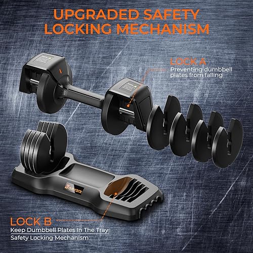 Miniatura 6 de Juego de 2 mancuernas ajustables de 25 libras, juego de mancuernas 5 en 1 con mango de textura antideslizante para ejercicio y fitness, pesas