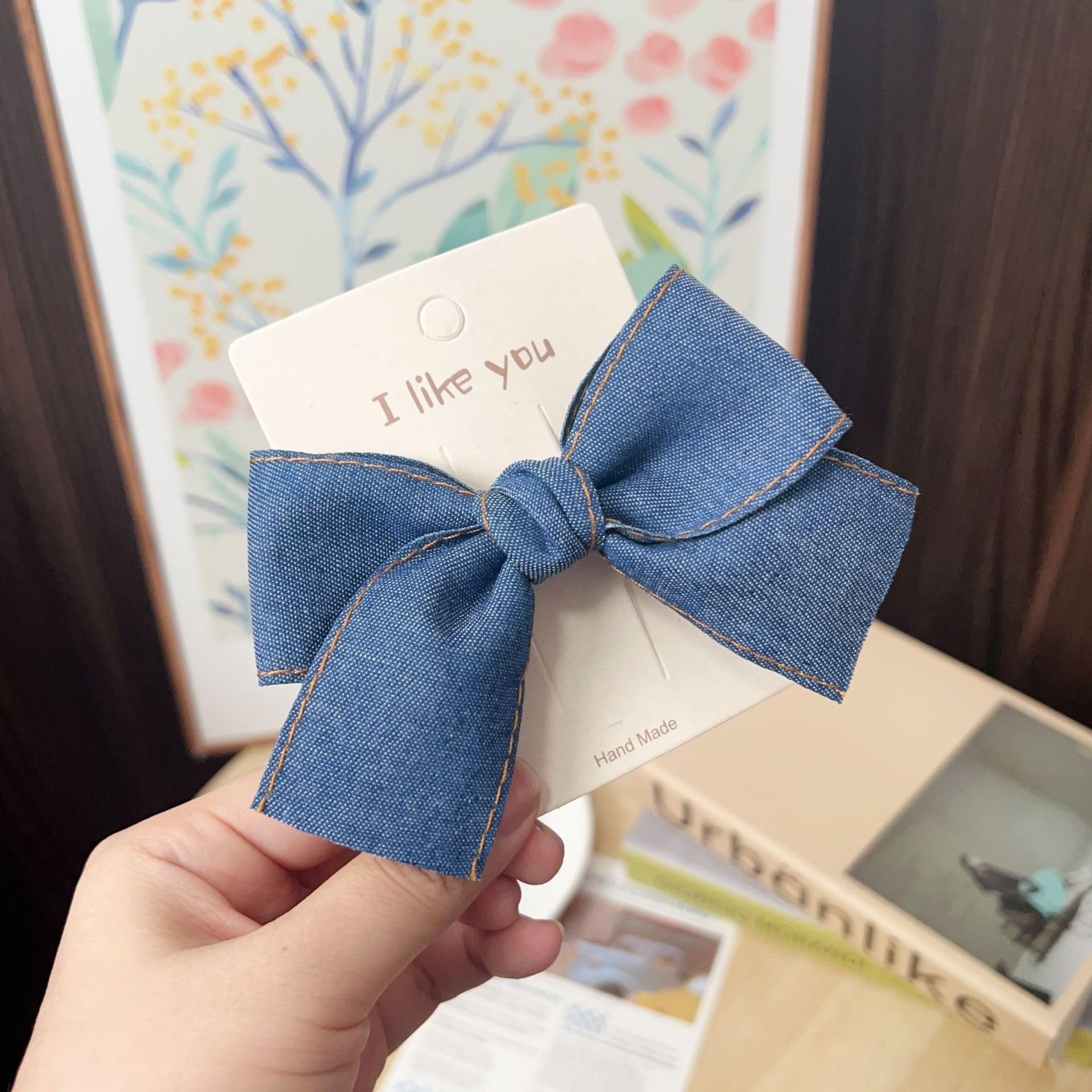 Amazon.com : Blue Denim Hair Clip Pin Bow Girls Blue Jeans