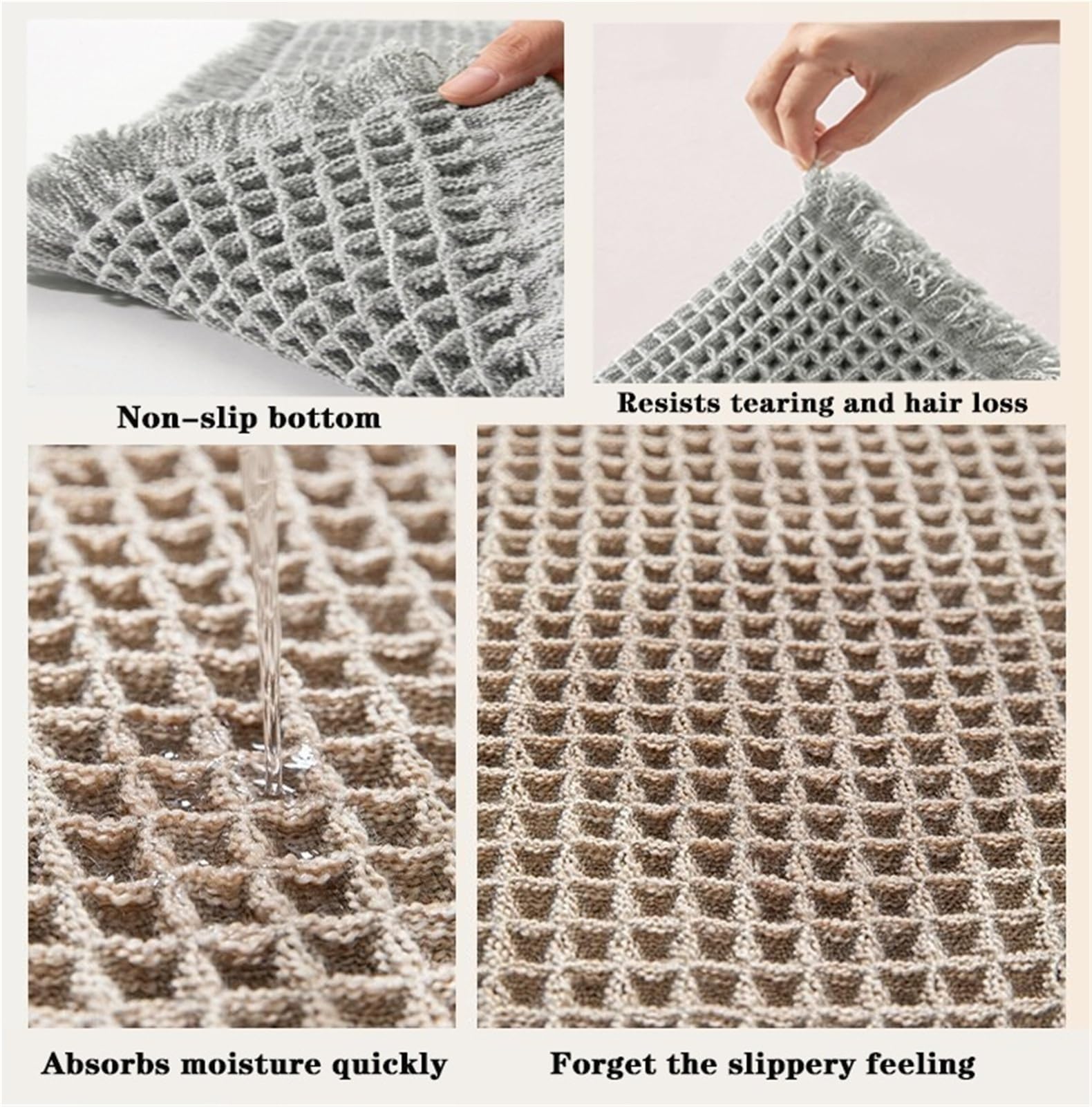 Super Saugfähige Badezimmerteppich Waffel Badematte rutschfest, Badteppich Waschbar Ultraweich und Schnelltrocknend, mit Quasten für Küche Wohnzimmer Schlafzimmer(Beige,61 x 183 cm)