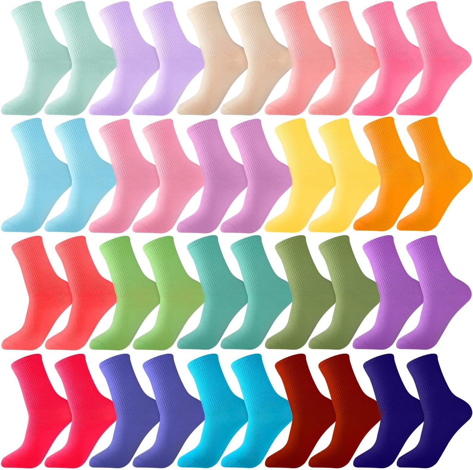 20 Pairs Candy Colored Women Socks Solid Color Lightweight Crew Socks Cotton Athletic Colorful Socks Assorted Colors for Shoe Size 6-9