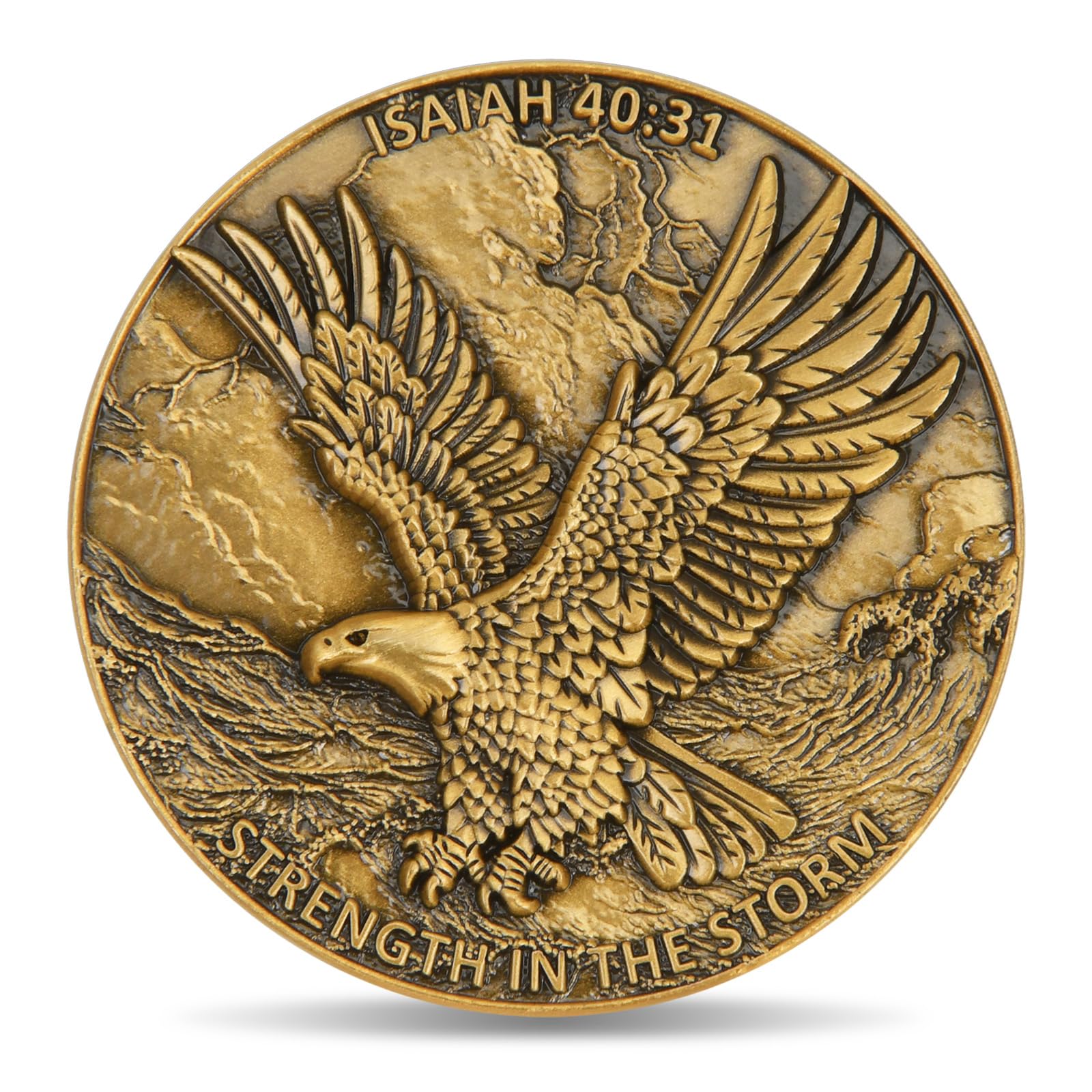 Jeton Chrétien Plaqué Or Antique – Pièce D’Encouragement Avec Aigle Américain Et Verset Ésaïe 40:31 – Cadeau Patriotique De Foi Et Force