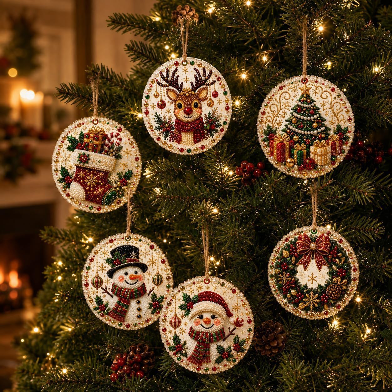 Alloyseed 6PCS Christmas Wooden 3D Pearl Diamond Painting Art Kit (#K) — image 1