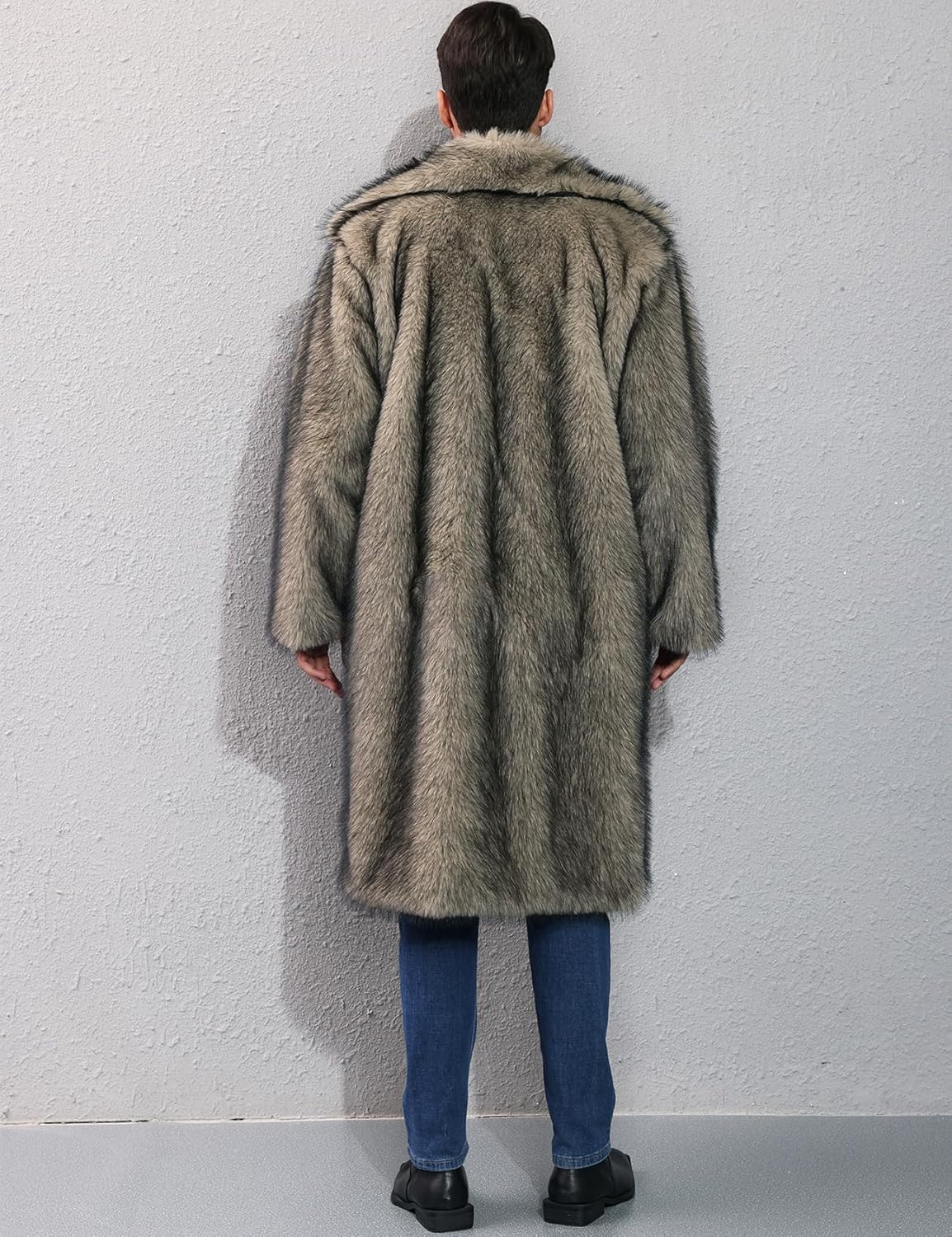 Arssm Mens Long Faux Fur Coat Luxury Furry Jacket Lapel Collar Shaggy Jakcets Winter Warm Outerwear Parka Overcoat