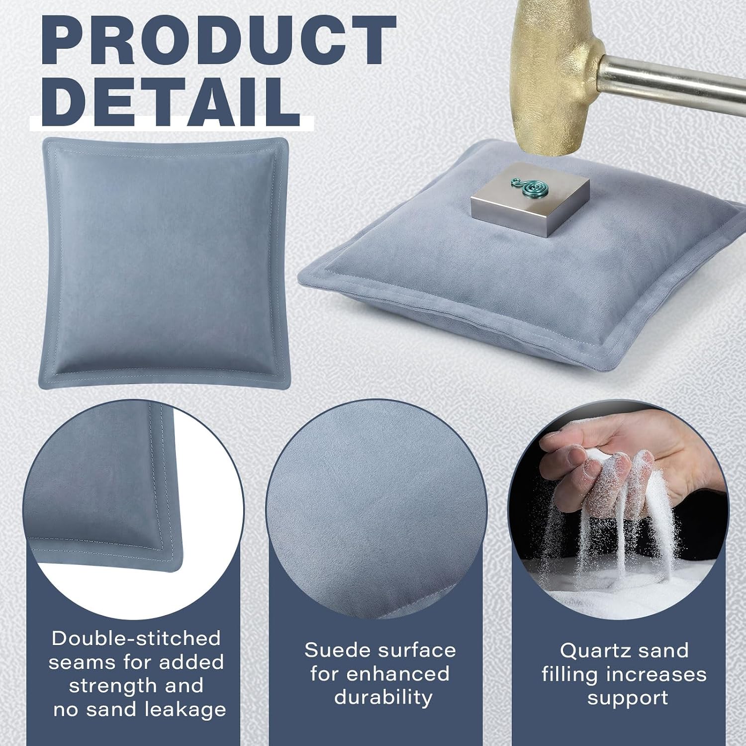 Rivvlive 10inch Square Suede Sandbag for Jewelry Making Bench Forming Pad Sand Bag Cushion for Metal Stamping Dapping Chasing Hammering Engraving and Wire Forming Jewelry Tools