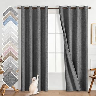 Linen Textured 100% Blackout Curtains,Noise Reducing & Energy Saving Drapes for Bedroom & Living Room,Grommet Top,Double-Sided Thermal Insulated,2 Panels Set 52" W x 108" L,Charcoal Gray